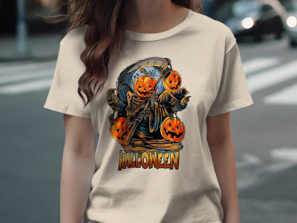 Halloween Grim Reaper Graphic Tee, Spooky Pumpkin T-Shirt, Scary Halloween Shirt, Unique Halloween Costume Tee, Cool Halloween Graphic