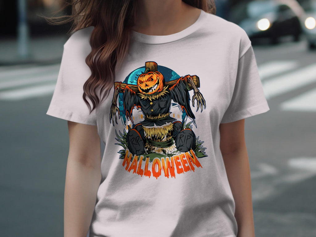 Halloween Pumpkin Scarecrow Shirt, Spooky Halloween Graphic Tee, Pumpkin Head T-shirt, Horror Night Costume Top, Scarecrow Design