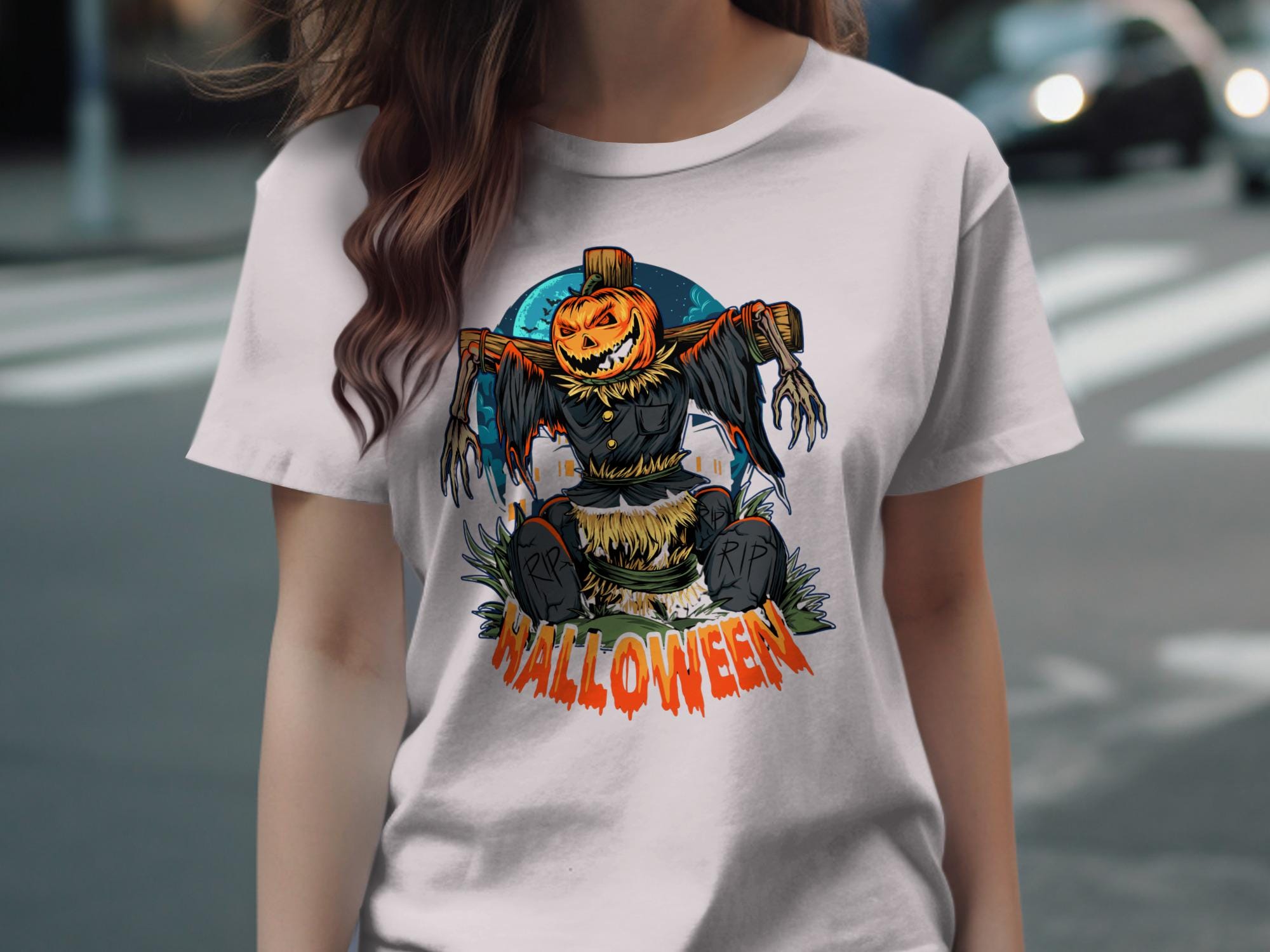 Halloween Pumpkin Scarecrow Shirt, Spooky Halloween Graphic Tee, Pumpkin Head T-shirt, Horror Night Costume Top, Scarecrow Design
