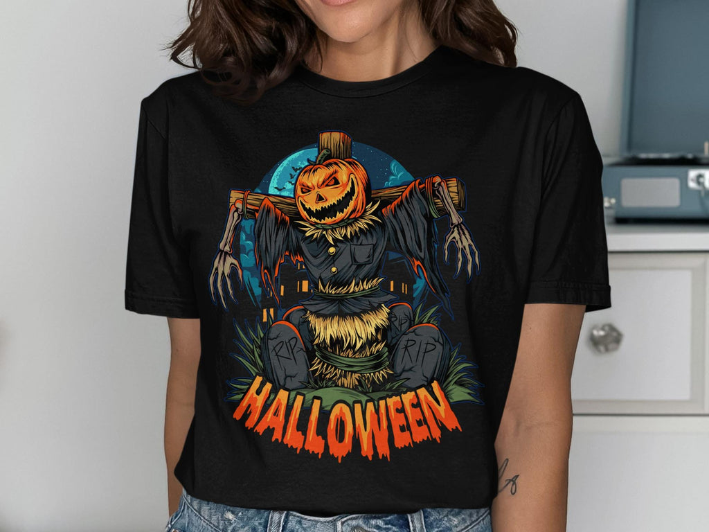 Halloween Pumpkin Scarecrow Shirt, Creepy Halloween Graphic Tee, Halloween Party Shirt, Spooky Halloween T-Shirt