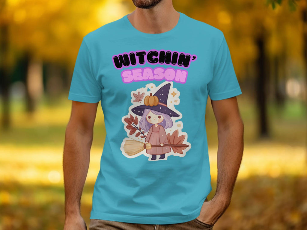Halloween Witchin Season Shirt, Cute Witch and Broom Tee, Fun Halloween T-Shirt for Adults, Spooky Season Graphic Top