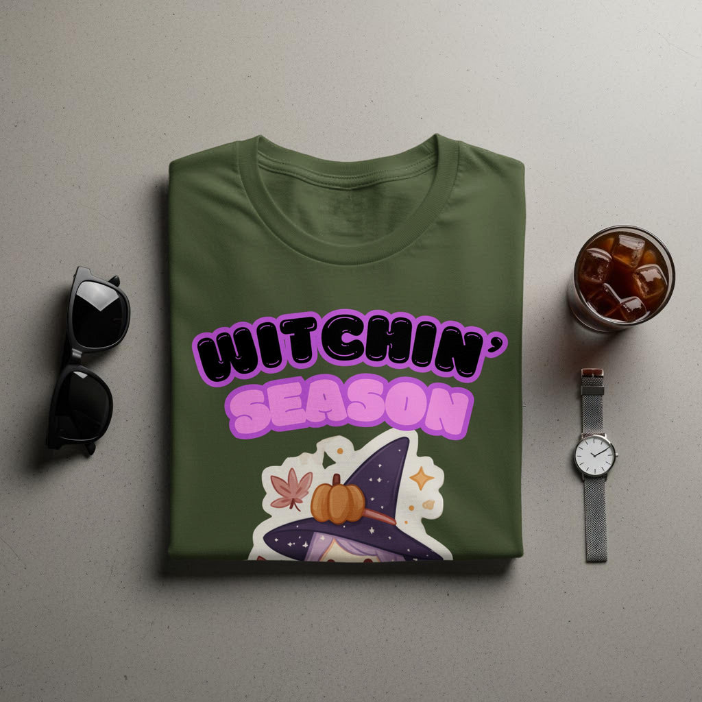 Witchin&#39; Season T-Shirt, Halloween Witch Shirt, Cute Witch Graphic Tee, Spooky Season Top, Funny Halloween Shirt, Fall Shirt