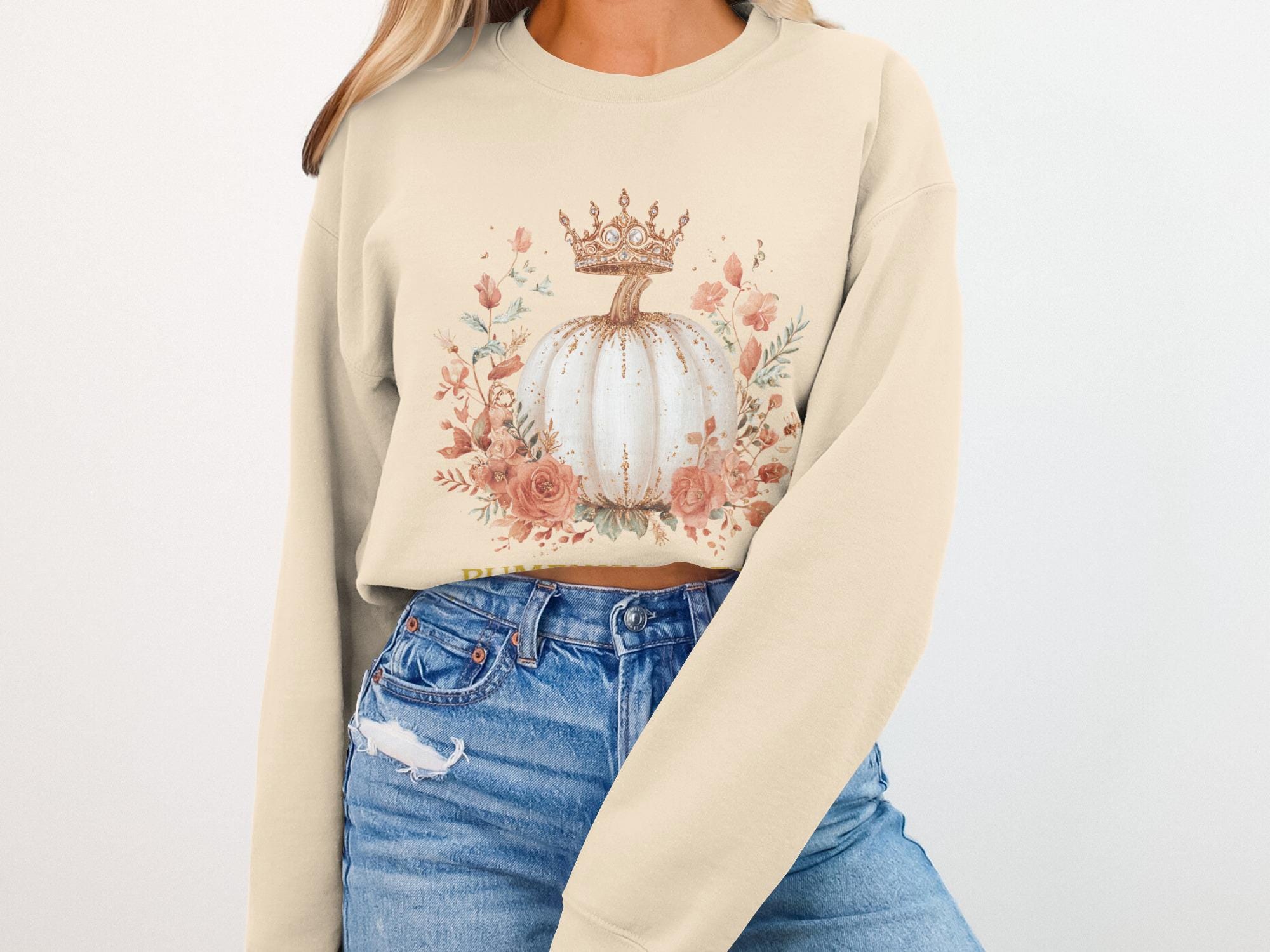 Autumn Crowned Pumpkin Sweatshirt, Fall Floral Pumpkin Sweatshirt, Vintage Pumpkin Crown Shirt, Cozy Fall Sweater, Cute Fall Pullover