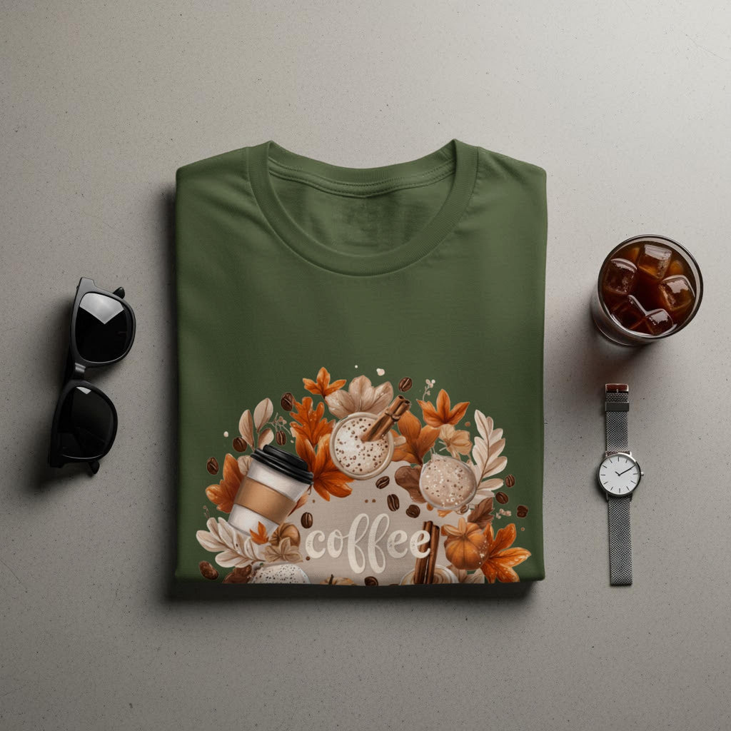 Fall Coffee Lover T Shirt, Autumn Themed Graphic Tee, Seasonal Coffee Shirt, Cozy Fall Fashion, Casual Autumn Outfit
