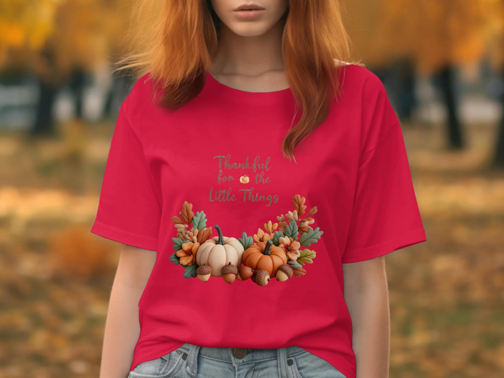 Thankful for the Little Things Shirt, Fall Pumpkin Graphic Tee, Autumn Harvest Top, Thanksgiving T-Shirt, Cozy Fall Apparel
