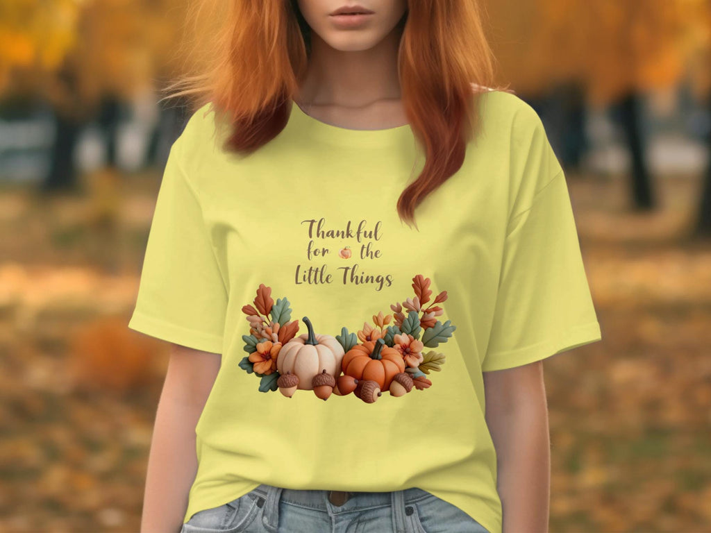 Thankful for the Little Things Fall Shirt, Autumn Pumpkin Graphic Tee, Thanksgiving Harvest T-Shirt, Seasonal Cozy Outfit
