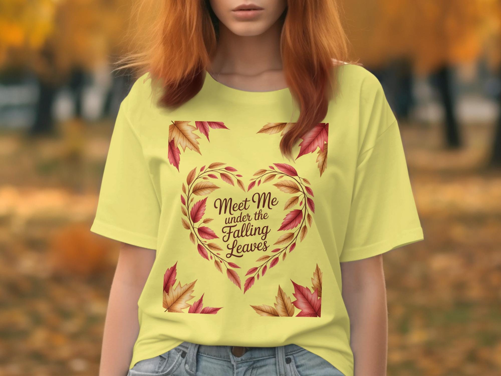 Fall Leaf Graphic Tee, Autumn Meet Me Under The Falling Leaves Shirt, Seasonal Fall Outfit, Thanksgiving Graphic T-Shirt