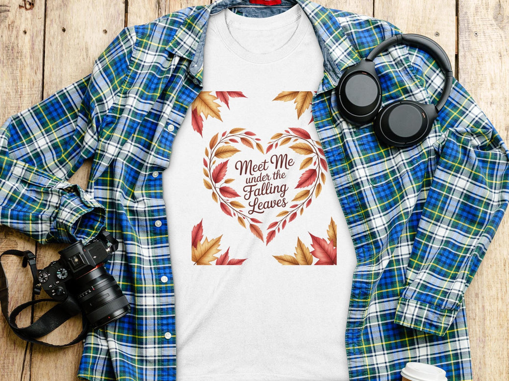 Autumn Leaves T Shirt, Meet Me Under The Falling Leaves Graphic Tee, Fall Season Shirt, Heart Leaves Print Shirt, Gifts For Her