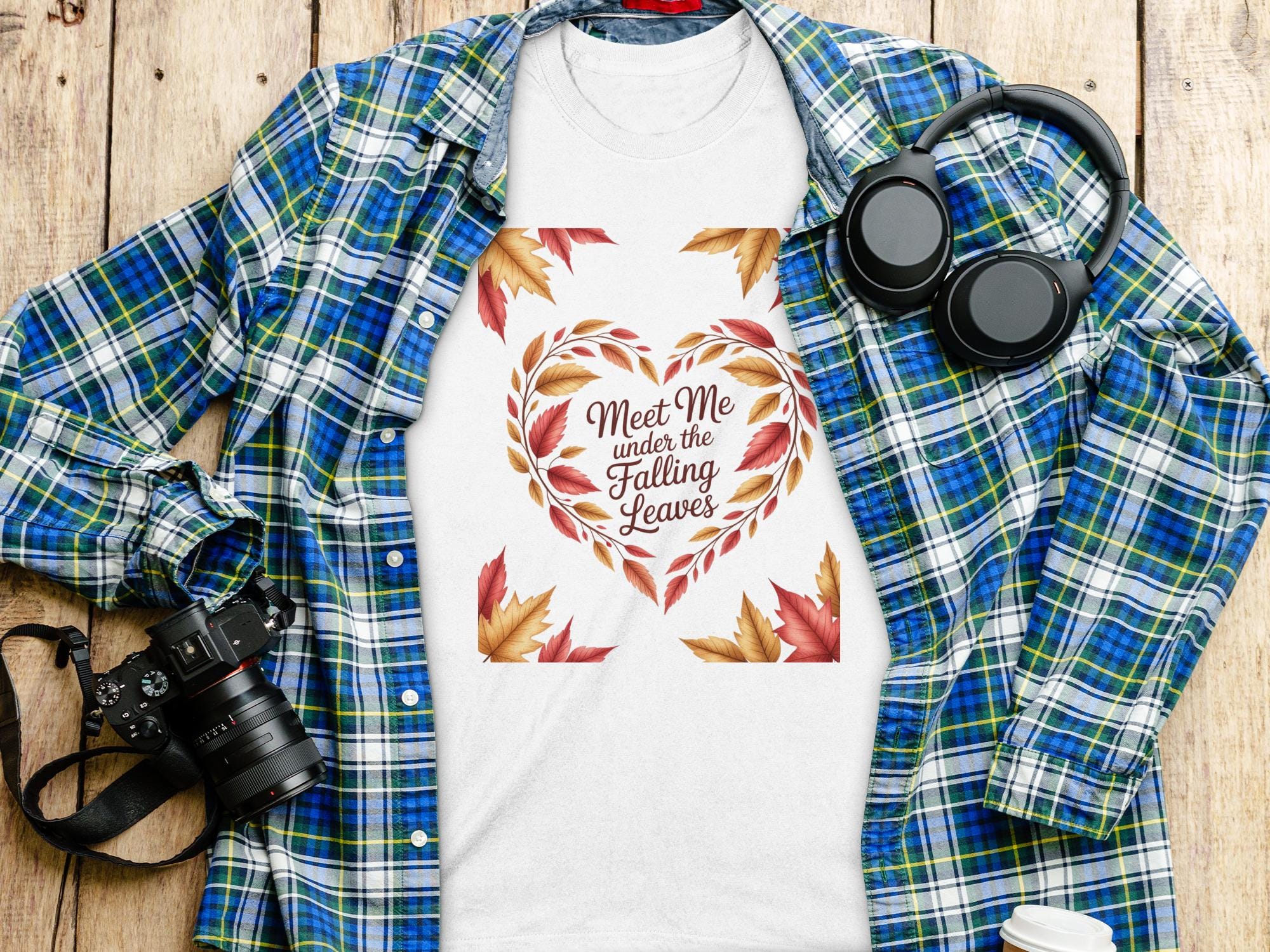 Autumn Leaves T Shirt, Meet Me Under The Falling Leaves Graphic Tee, Fall Season Shirt, Heart Leaves Print Shirt, Gifts For Her