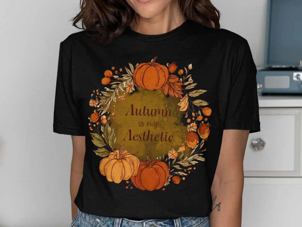 Autumn is My Aesthetic Shirt, Pumpkin Wreath Tee, Fall Season Graphic Tee, Thanksgiving Outfit, Autumn Harvest Shirt, Gift for Her