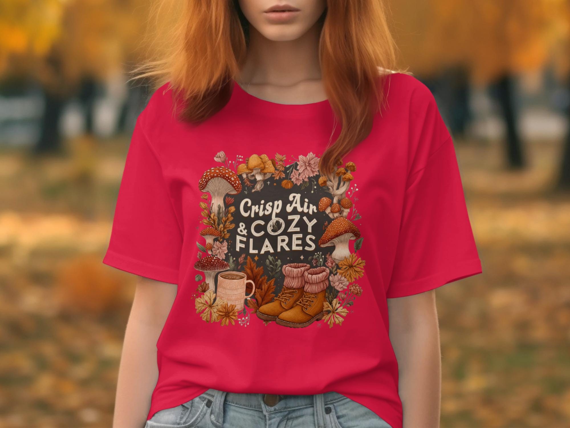Fall Theme TShirt, Cozy Flares Graphic Tee, Autumn Aesthetic Shirt, Crisp Air TShirt, Seasonal Comfort, Trendy Fall Fashion