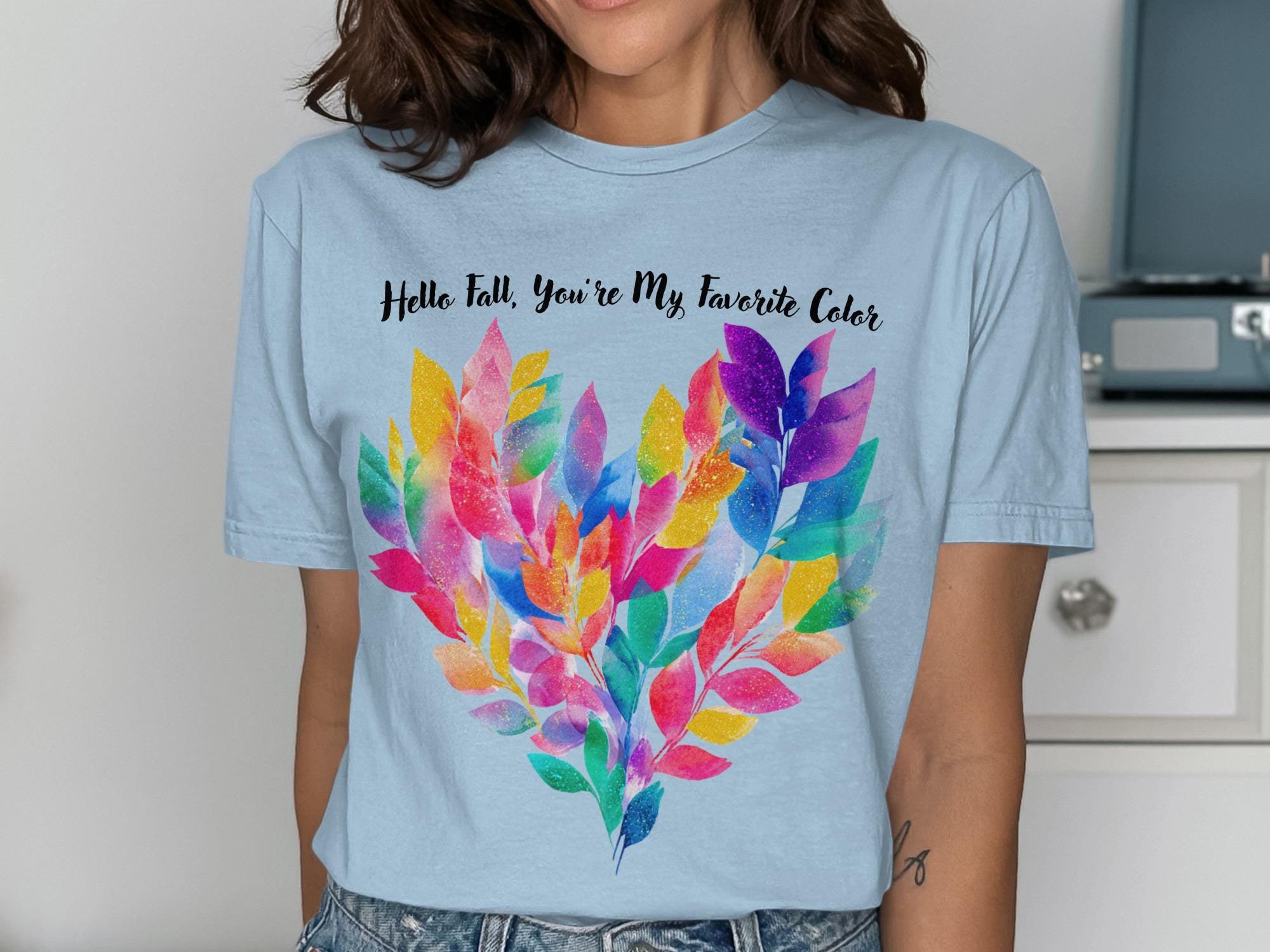Hello Fall You&#39;re My Favorite Color T-Shirt, Colorful Fall Leaves Shirt, Autumn Leaf Graphic Tee, Seasonal Shirt