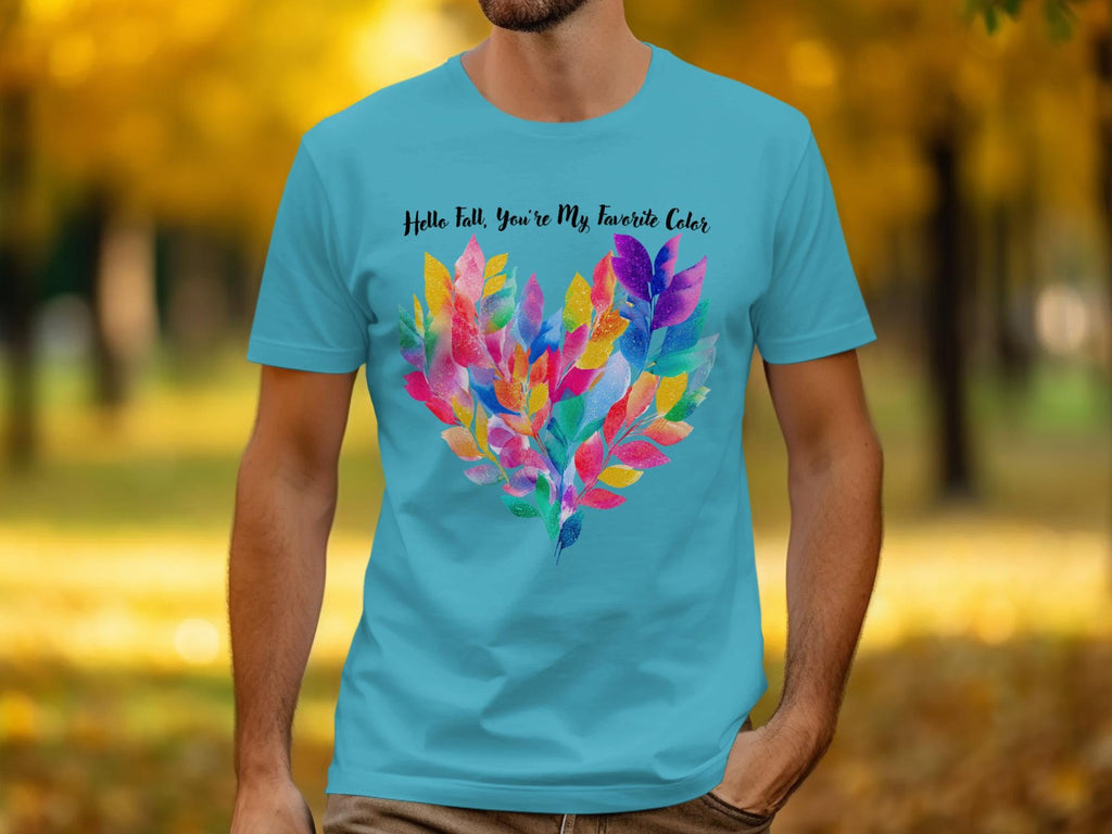 Hello Fall You&#39;re My Favorite Color Shirt, Bright Leaf Design Fall Tee, Autumn Season Graphic Shirt for Men Women