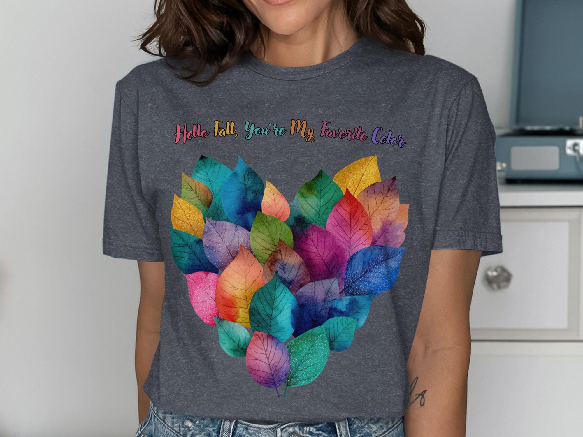 Hello Fall Youre My Favorite Color Shirt, Autumn Leaf Graphic Tee, Colorful Fall Leaves T-Shirt, Fall Season Top, Women&#39;s Fall Shirt