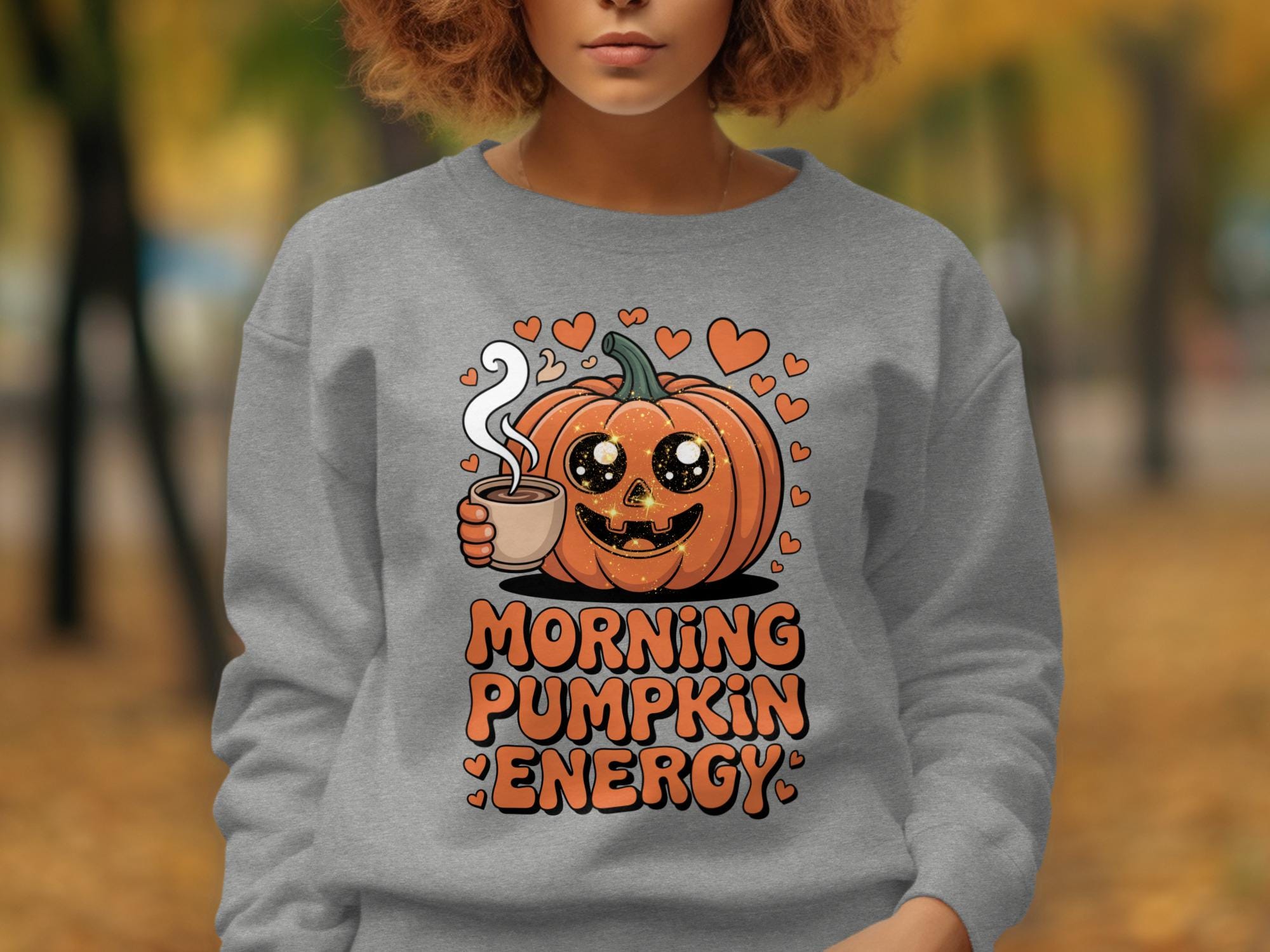 Cute Halloween Pumpkin Coffee Sweatshirt, Morning Pumpkin Energy Sweater, Cozy Fall Apparel, Fun Autumn Graphic Pullover