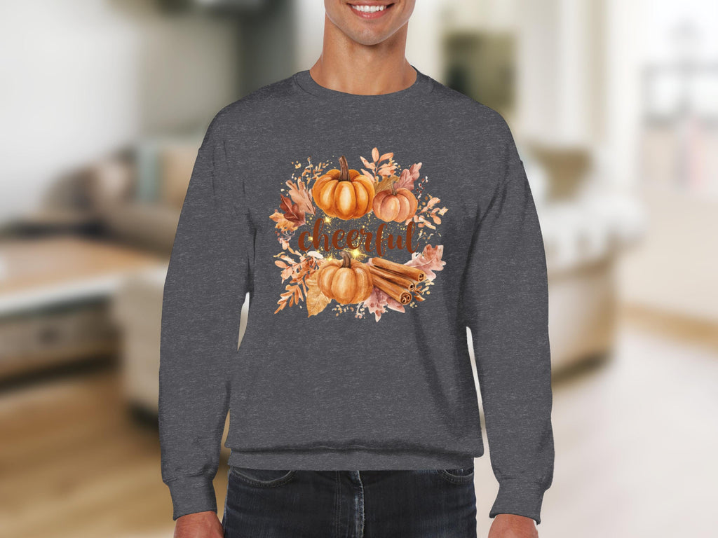 Cheerful Fall Pumpkin Sweatshirt, Autumn Harvest Themed Cozy Shirt, Perfect Thanksgiving Fall Sweater, Cute Festive Top