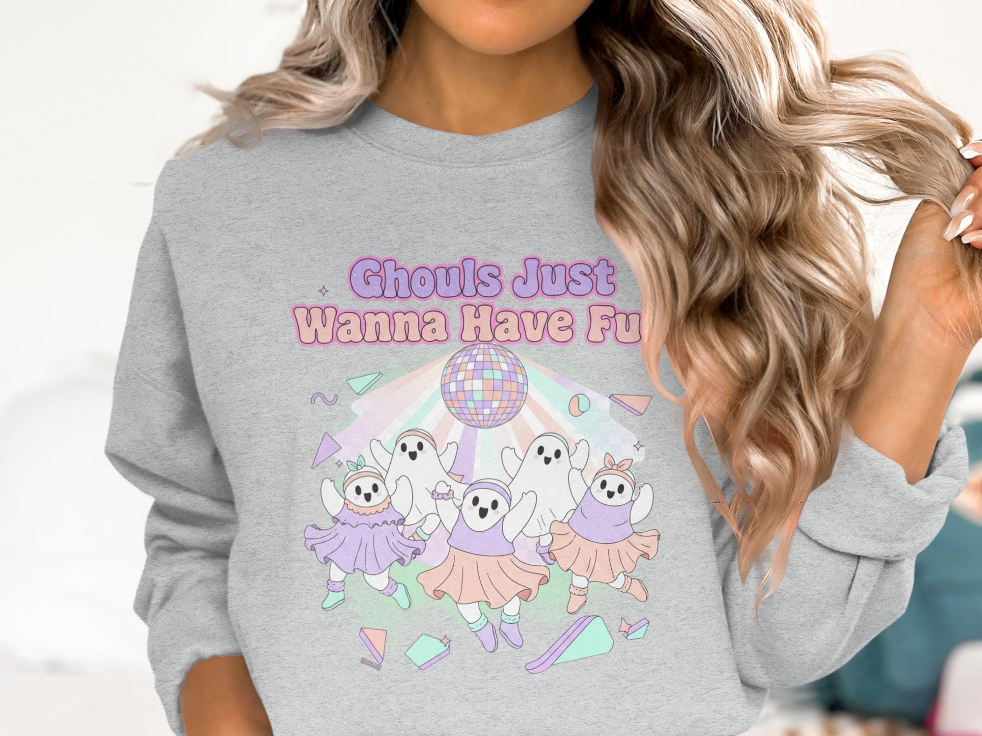 Ghouls Just Wanna Have Fun Halloween Shirt, Cute Ghosts Graphic Sweatshirt, Fun Spooky Season Apparel, Pastel Goth Sweatshirt