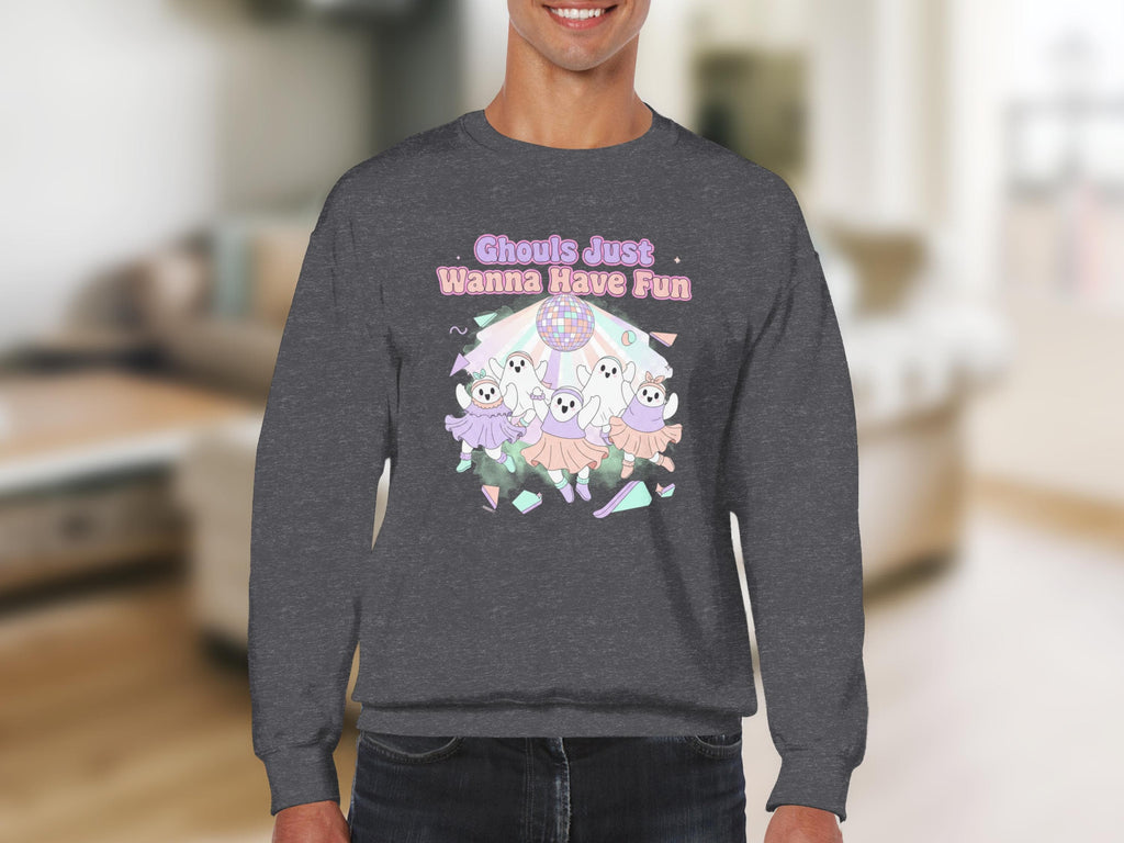 Ghouls Just Wanna Have Fun Sweatshirt, Cute Halloween Crewneck, Fun Ghosts and Disco Ball Design, Cozy Fall Apparel, Spooky Season Top