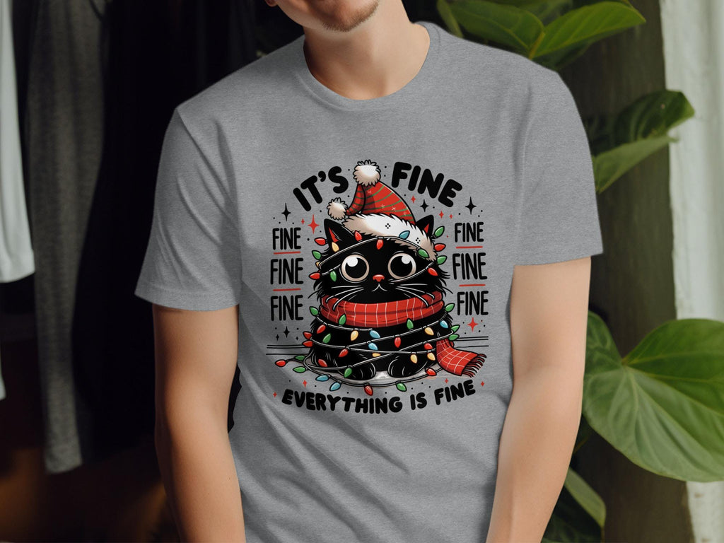 It&#39;s Fine Everything is Fine Cat Shirt, Funny Christmas Cat T-Shirt, Holiday Cat Graphic Tee, Cat Lover Gift, Christmas Cat Outfit