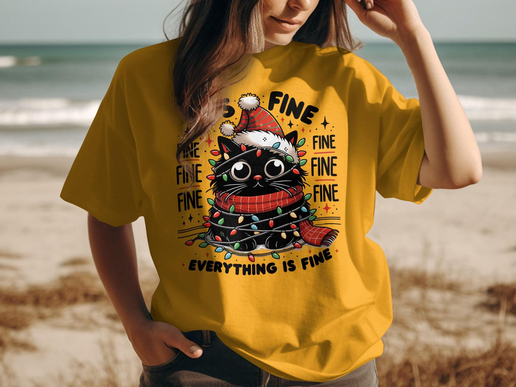 Funny Christmas Cat Shirt, Everything is Fine Cat Tee, Holiday Cat Lovers Gift, Cute Cat Graphic Tee, Cat Humor Xmas Shirt, Cat Decor