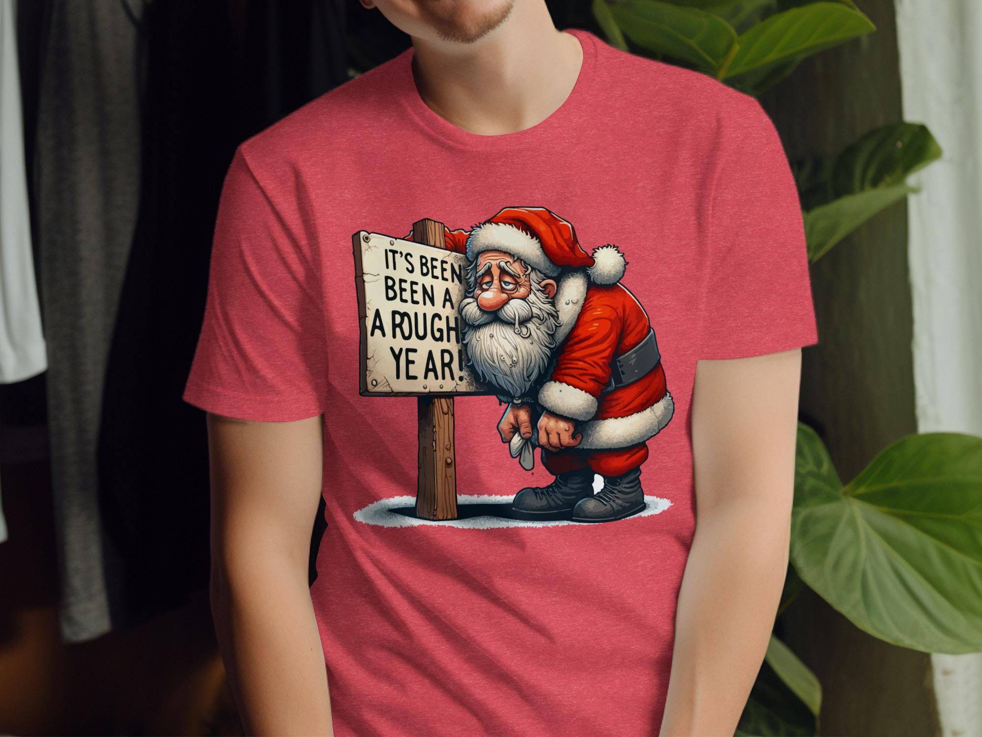 Funny Santa T-Shirt, Christmas Graphic Tee, Humorous Holiday Shirt, It&#39;s Been A Rough Year Christmas Gift, Festive Apparel