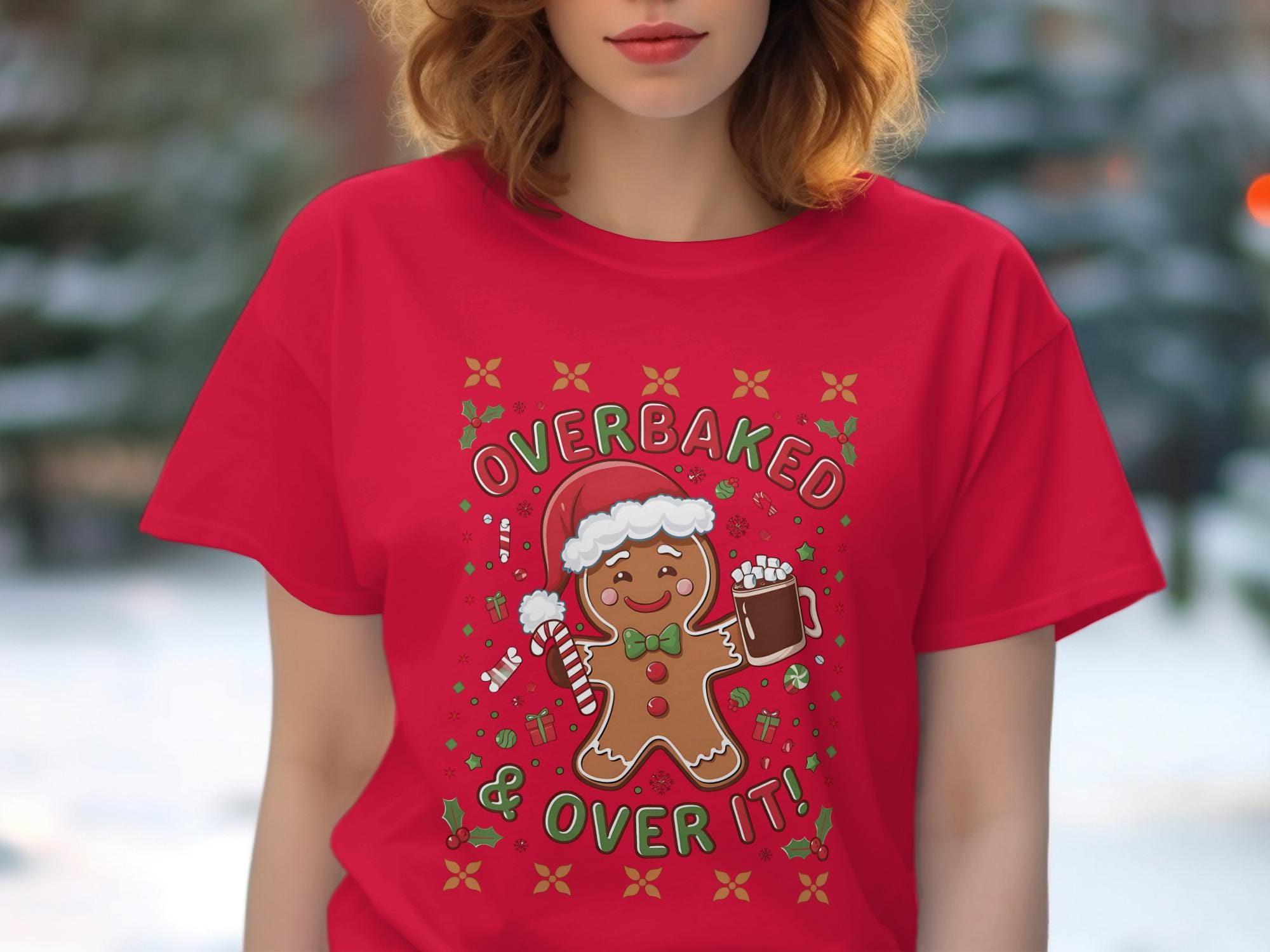 Funny Christmas Gingerbread Shirt, Overbaked and Over It Tee, Xmas Holiday Graphic Tee, Cute Festive Christmas T-Shirt Gift