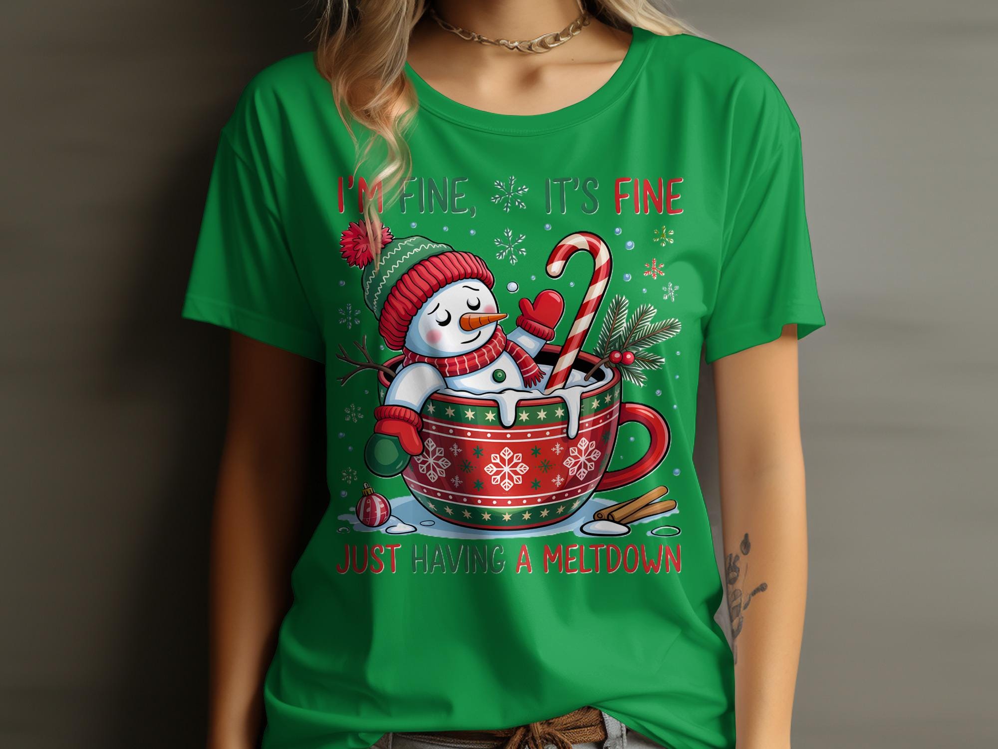 I&#39;m Fine It&#39;s Fine Just Having a Meltdown Shirt, Funny Snowman Christmas Tee, Holiday Graphic T-Shirt, Cute Christmas Gift