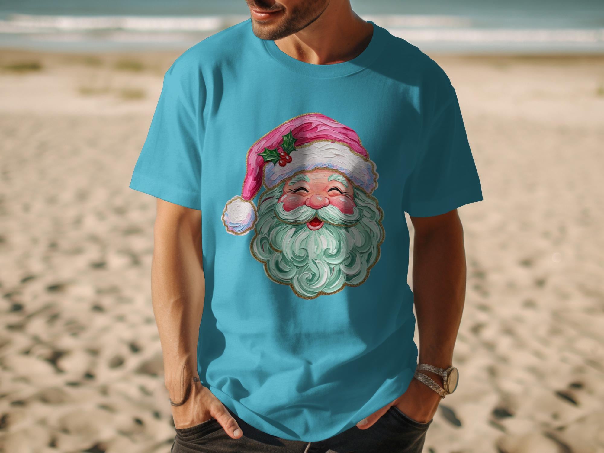 Santa Claus graphic tee, Christmas beach shirt, summer holiday t-shirt, festive Santa shirt, beach vacation Xmas top