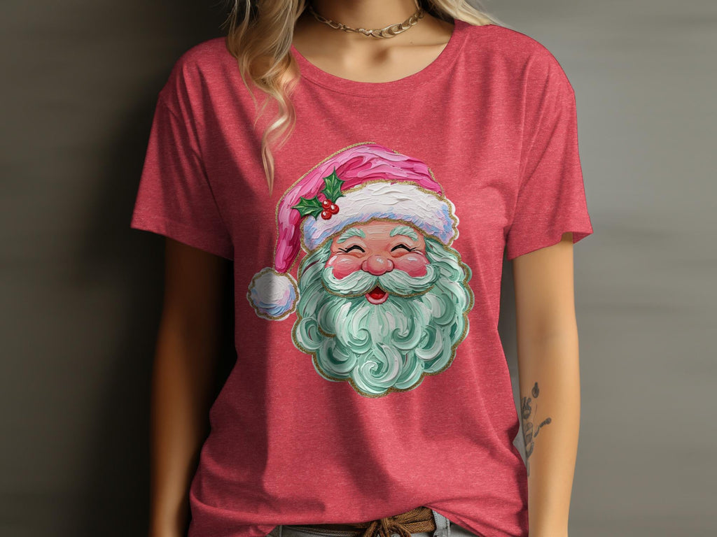 Santa Claus graphic tee, Christmas holiday shirt, festive Santa T-shirt, cheerful Santa face top, cute Xmas clothing