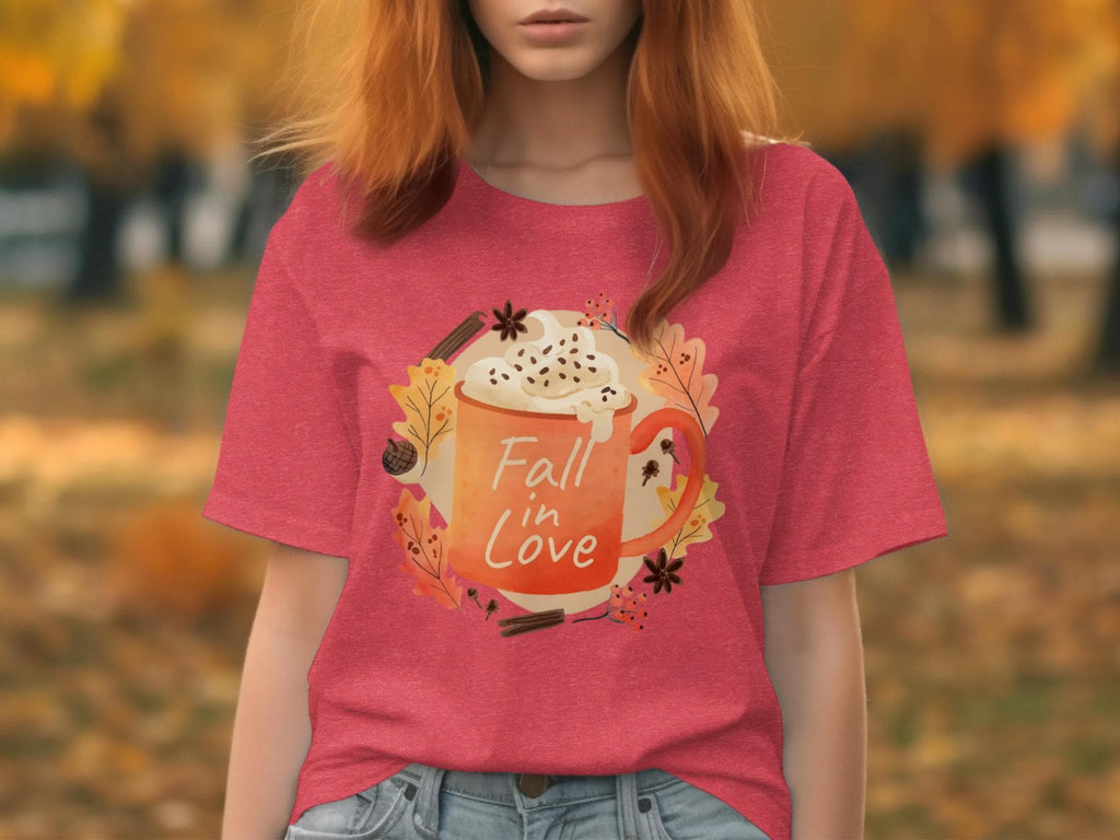 Fall in Love T-Shirt Autumn Graphic Tee Cozy Fall Shirt Seasonal Casual Top for Women Cute Autumn Shirt Trendy Fall Fashion