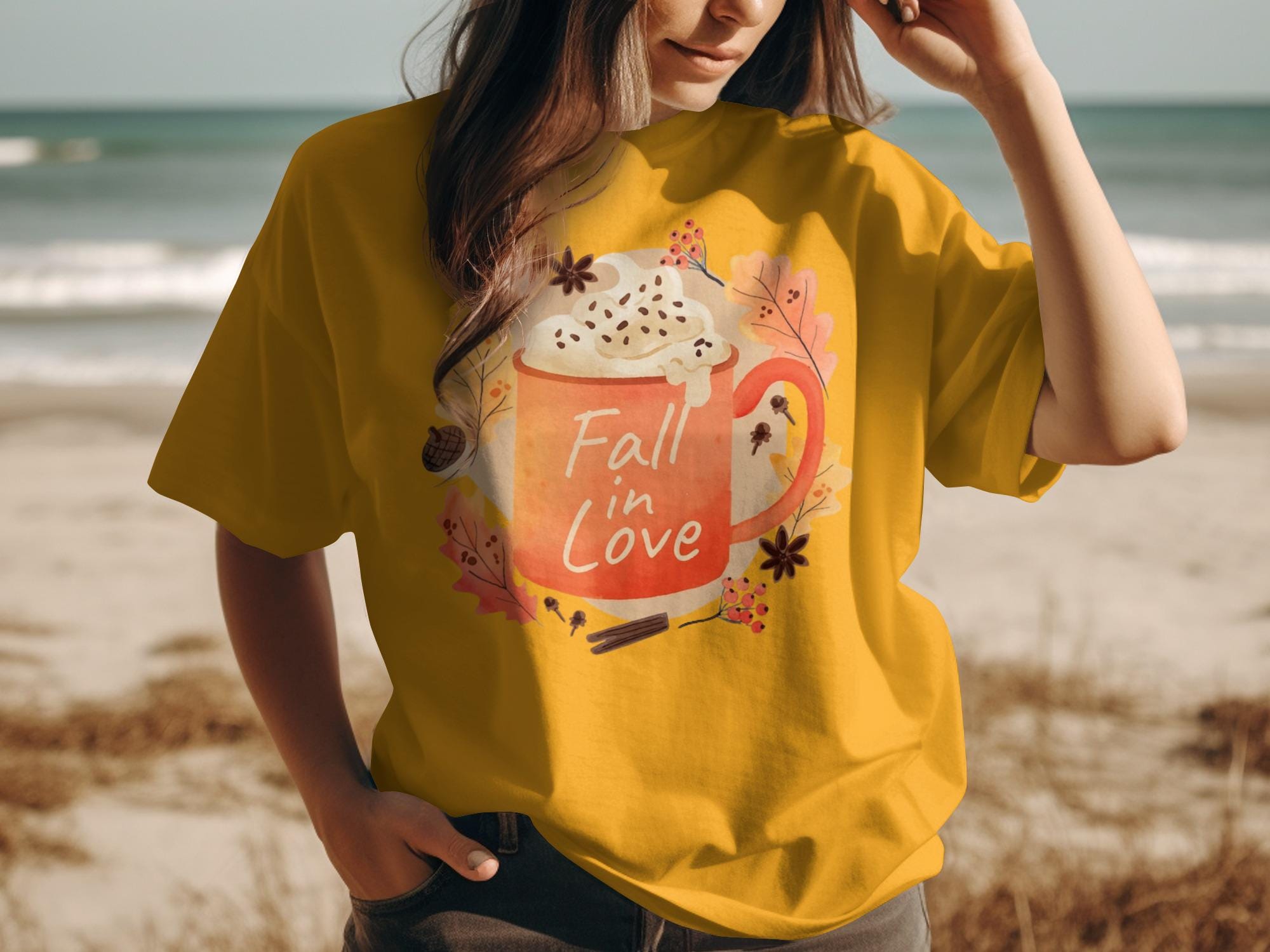 Fall In Love Mug T-shirt, Cozy Fall Shirt, Autumn Graphic Tee, Cute Coffee Shirt, Fall Outfit, Seasonal Apparel