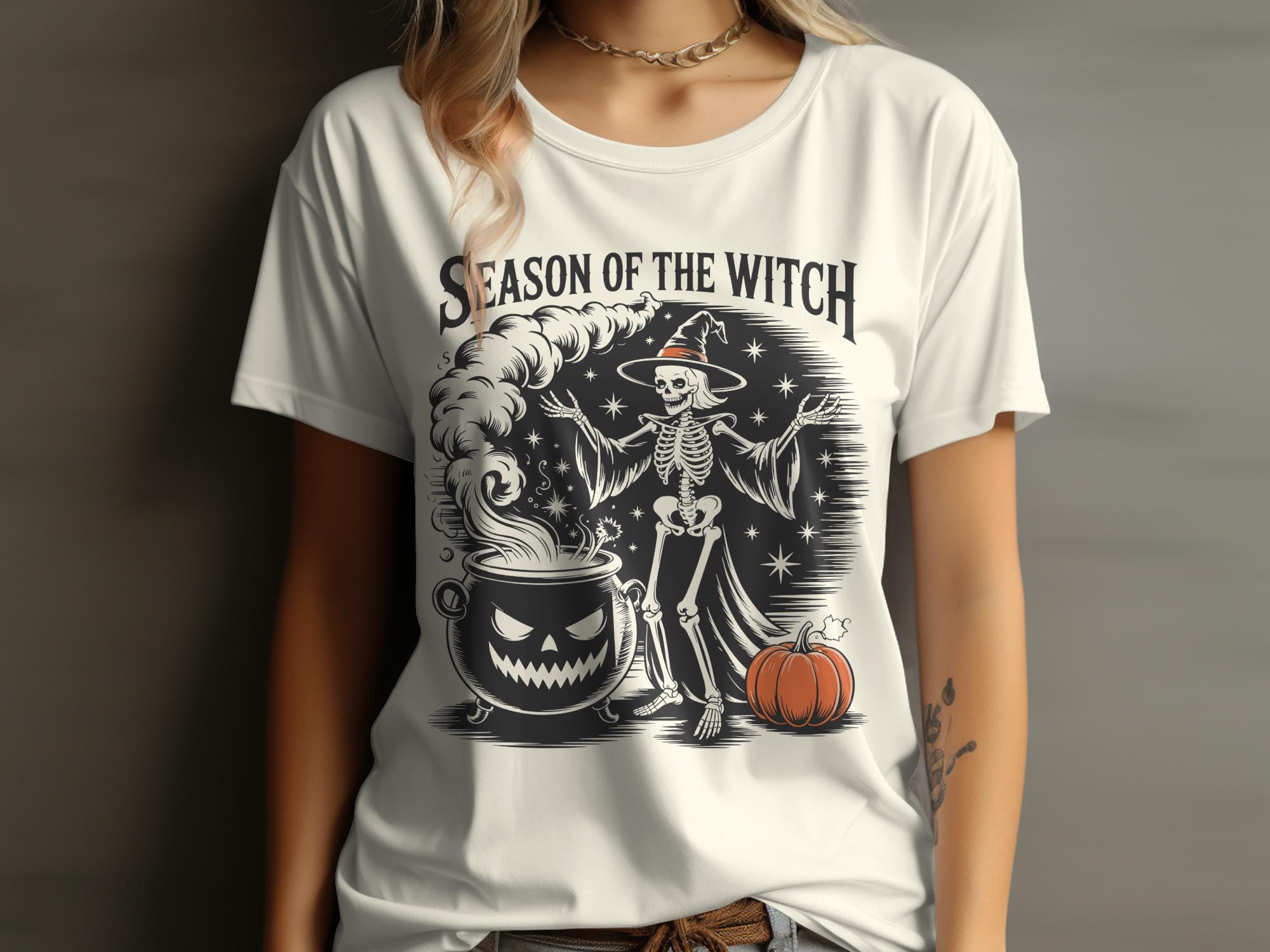 Season of the Witch Halloween T-Shirt, Skeleton Witch Graphic Tee, Spooky Fall Shirt, Halloween Party Outfit, Witchy Costume Top