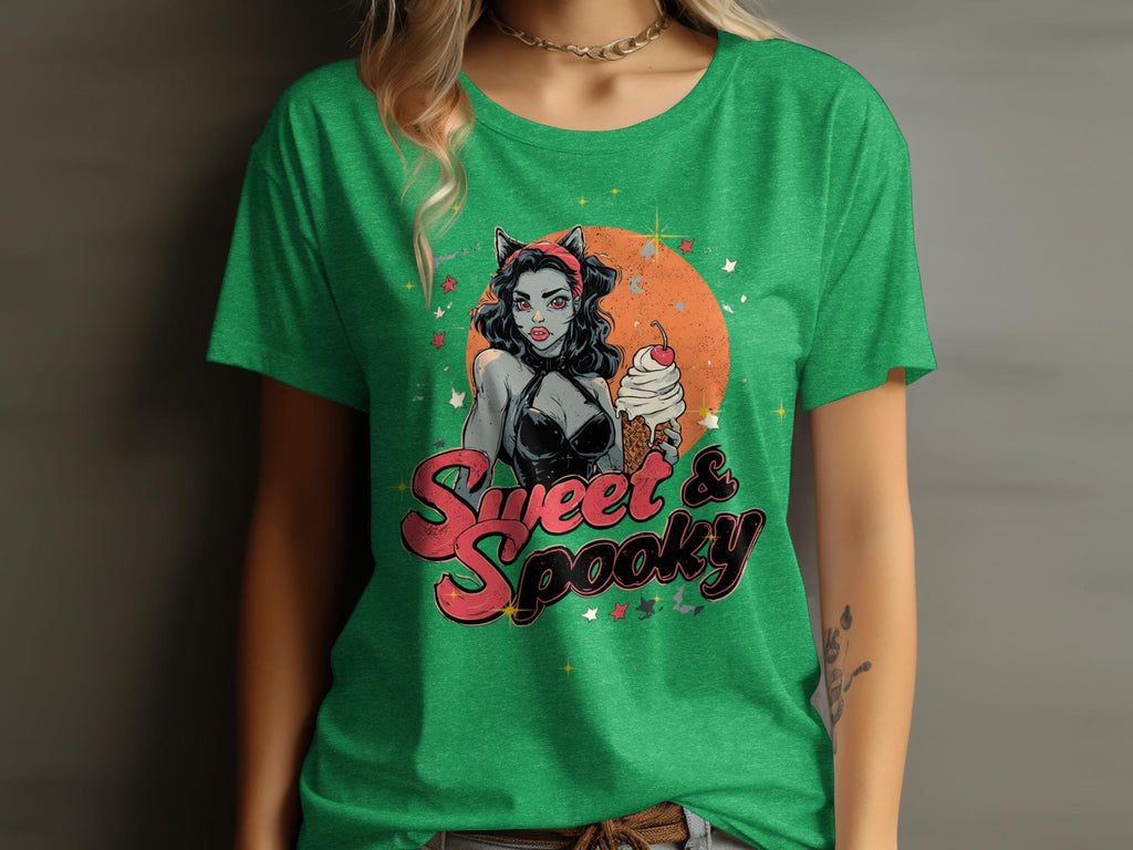 Sweet and Spooky T-Shirt, Halloween Cat Girl Graphic Tee, Halloween Shirt, Cute Halloween Outfit, Women&#39;s Spooky Season Shirt