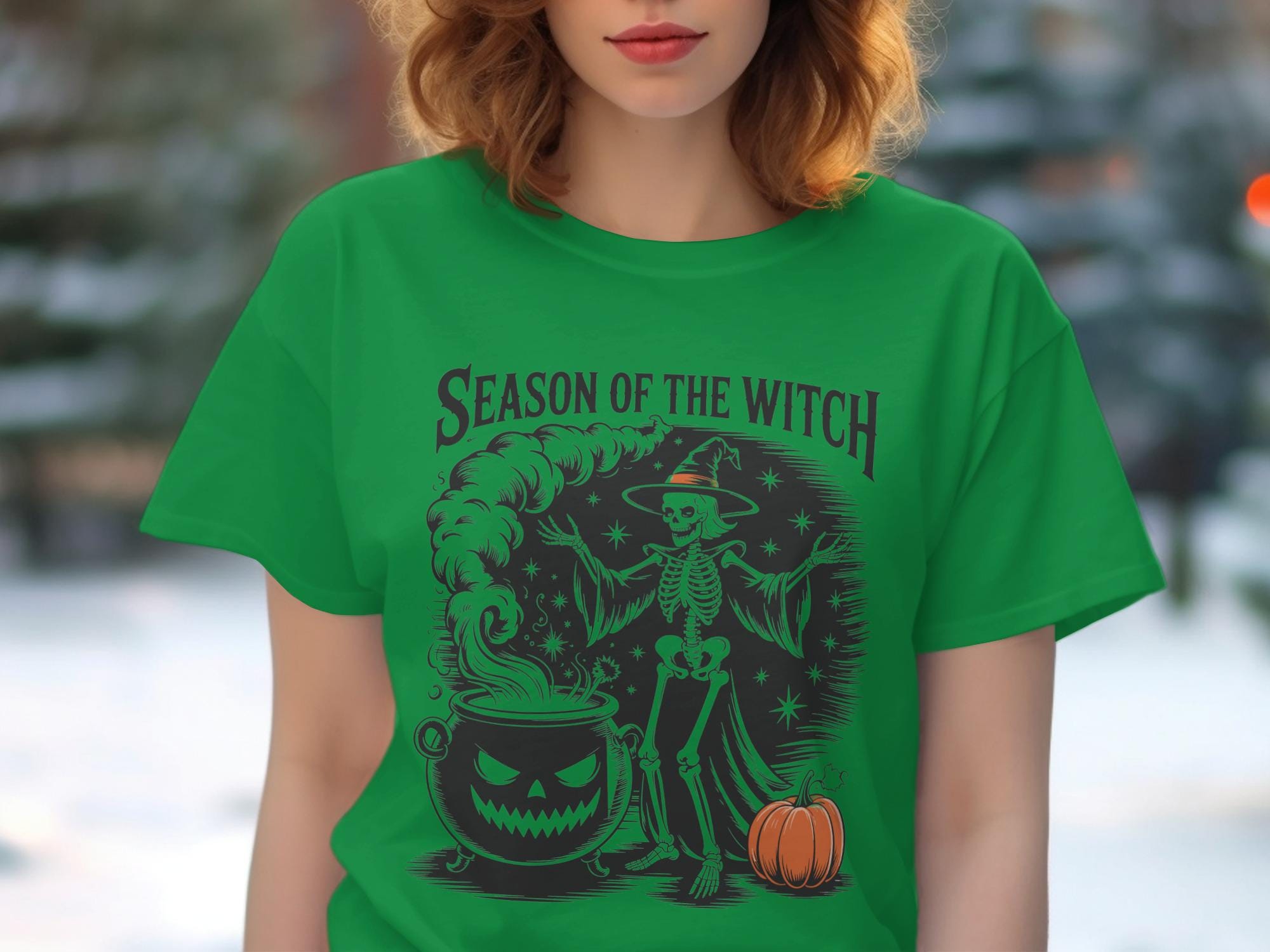 Season of the Witch T Shirt Halloween Skeleton Witch Graphic Tee Funny Halloween Shirt Spooky Season Shirt Halloween Gift