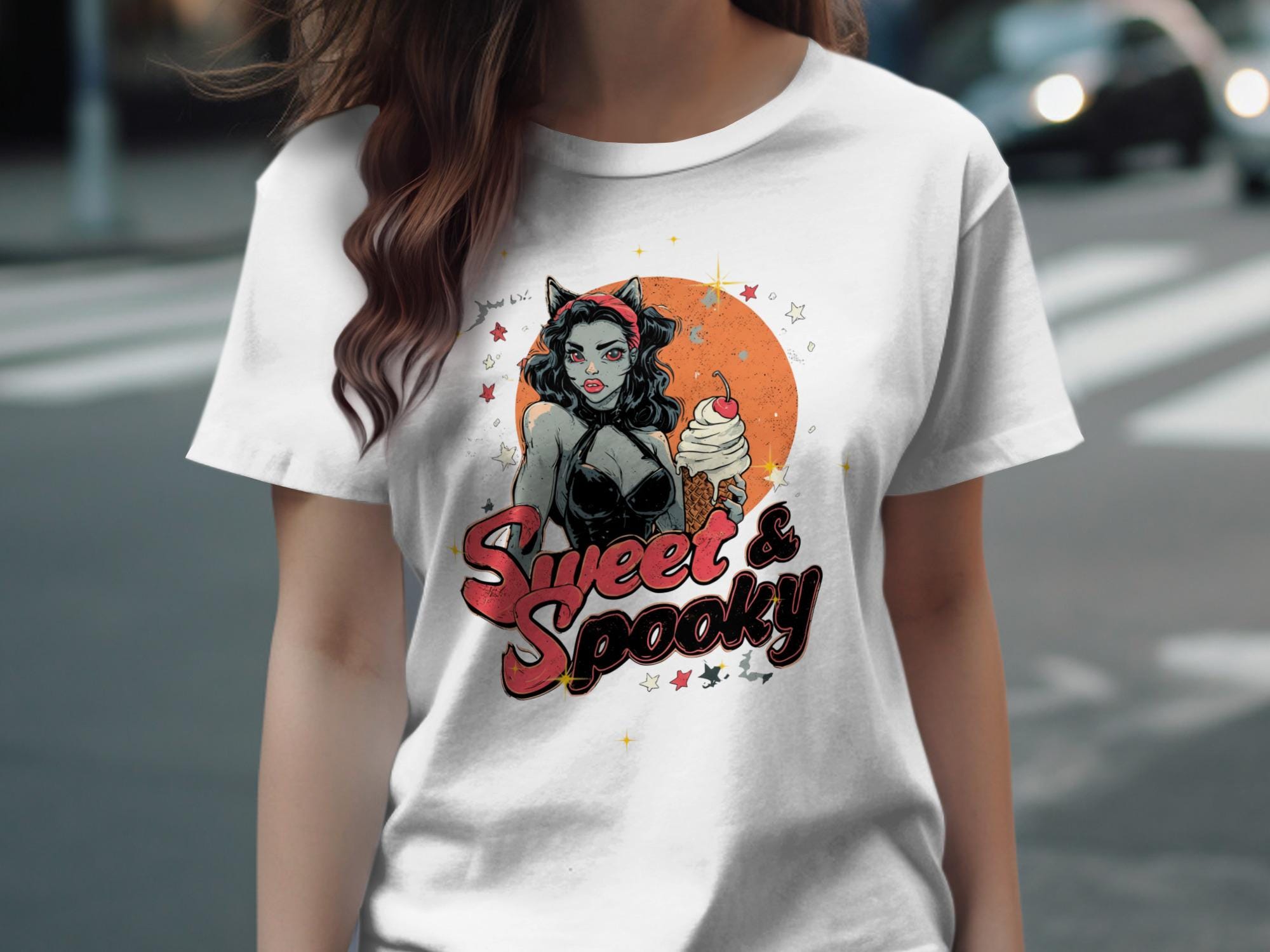 Sweet and Spooky Graphic Tee, Halloween Witch Shirt, Retro Vintage Style Top, Women&#39;s Casual Graphic T-shirt, Unique Halloween Gift