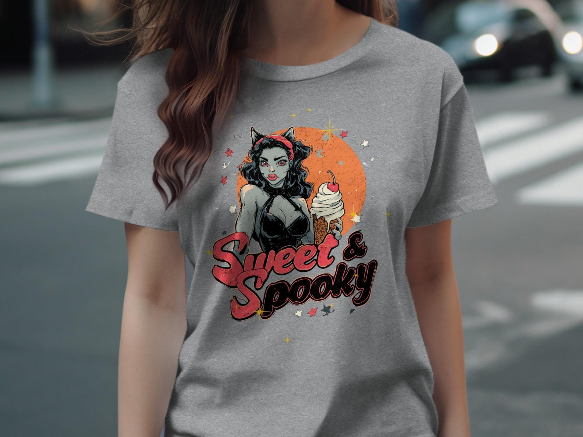 Sweet and Spooky Halloween Shirt, Cute Cat Girl Graphic Tee, Funny Halloween Party Shirt, Cool Fall Outfit, Womens Halloween Top