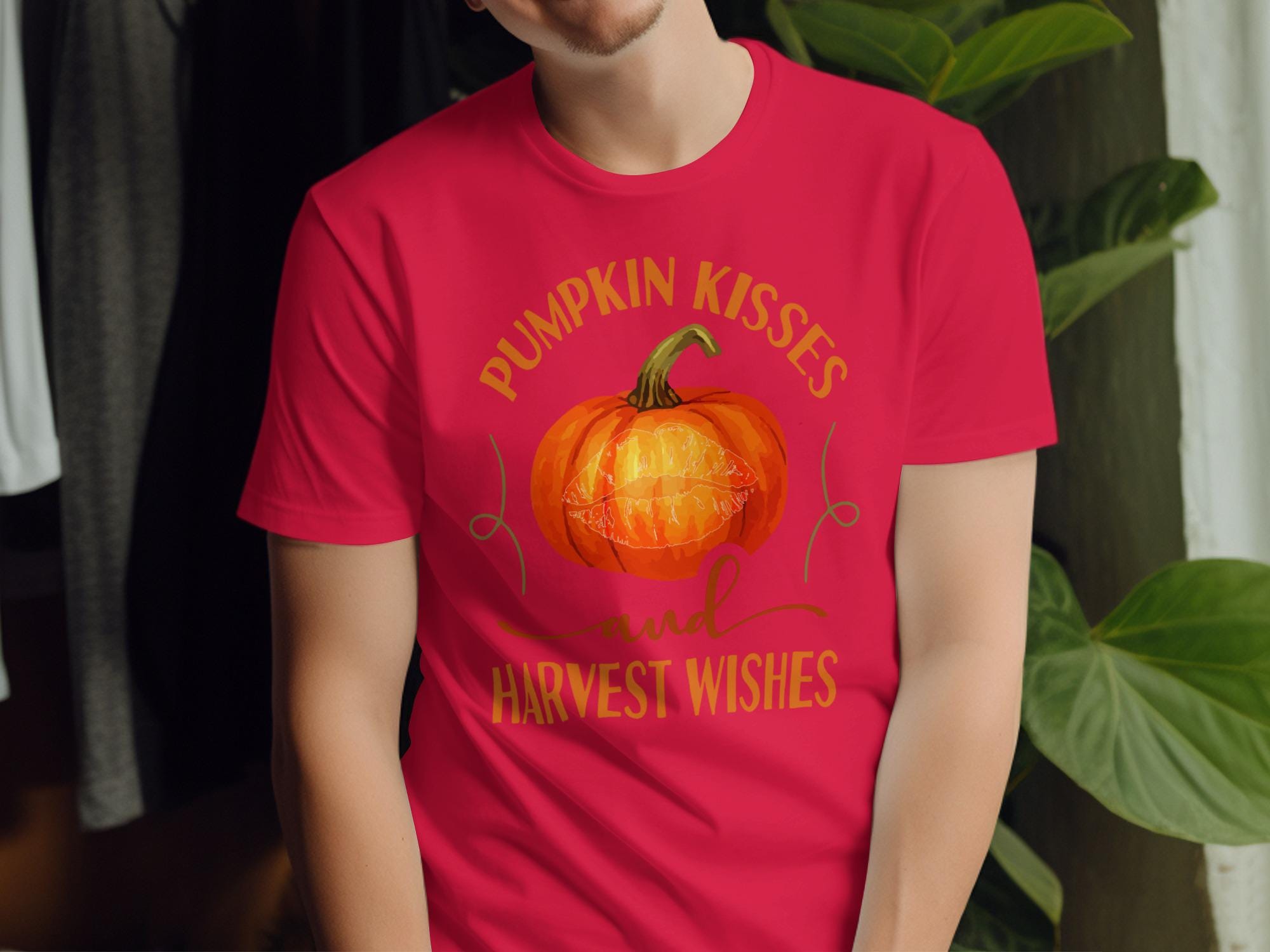 Pumpkin Kisses and Harvest Wishes T-Shirt, Fall Pumpkin Shirt, Thanksgiving Outfit, Autumn Graphic Tee, Seasonal Harvest Top