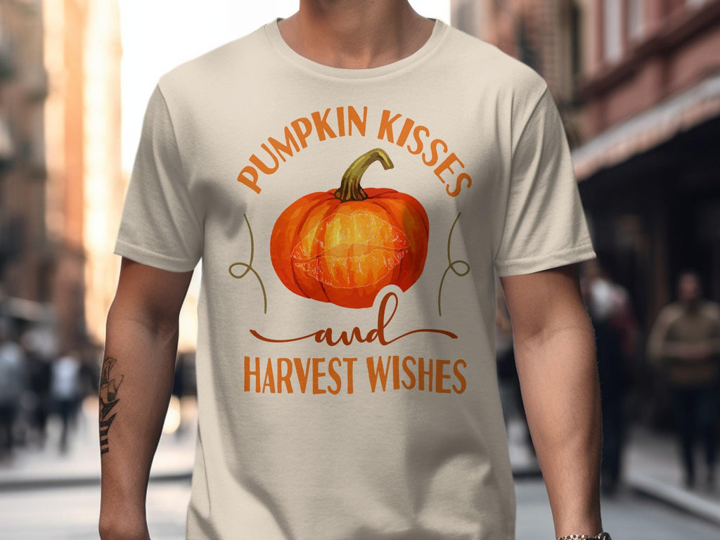 Pumpkin Kisses and Harvest Wishes T-Shirt, Fall Pumpkin T-Shirt, Autumn Graphic Tee, Thanksgiving Shirt, Seasonal Pumpkin Shirt
