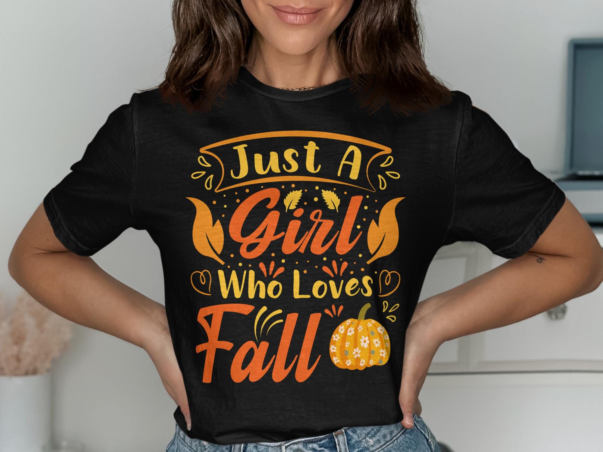 Fall Shirt, Just a Girl Who Loves Fall Tee, Pumpkin Autumn Top, Seasonal T-Shirt, Women&#39;s Fall Fashion, Graphic Tee for Fall