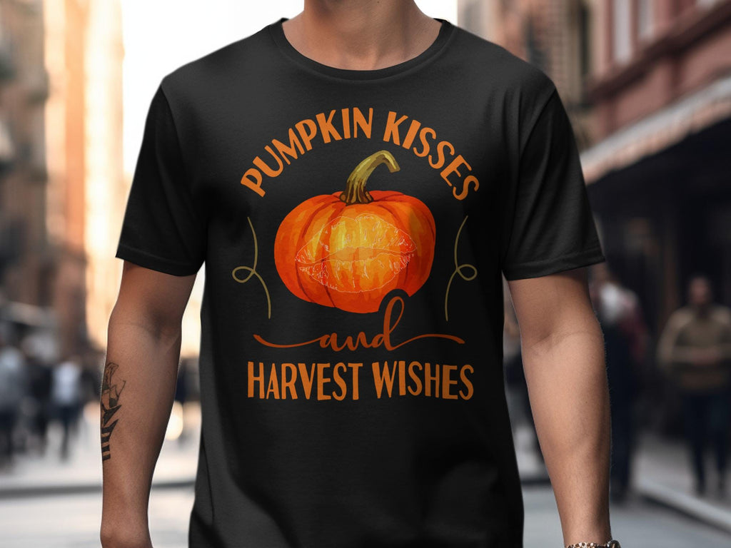 Pumpkin Kisses and Harvest Wishes T-shirt, Fall Graphic Tee, Autumn Pumpkin Shirt, Thanksgiving Outfit, Casual Fall Wear