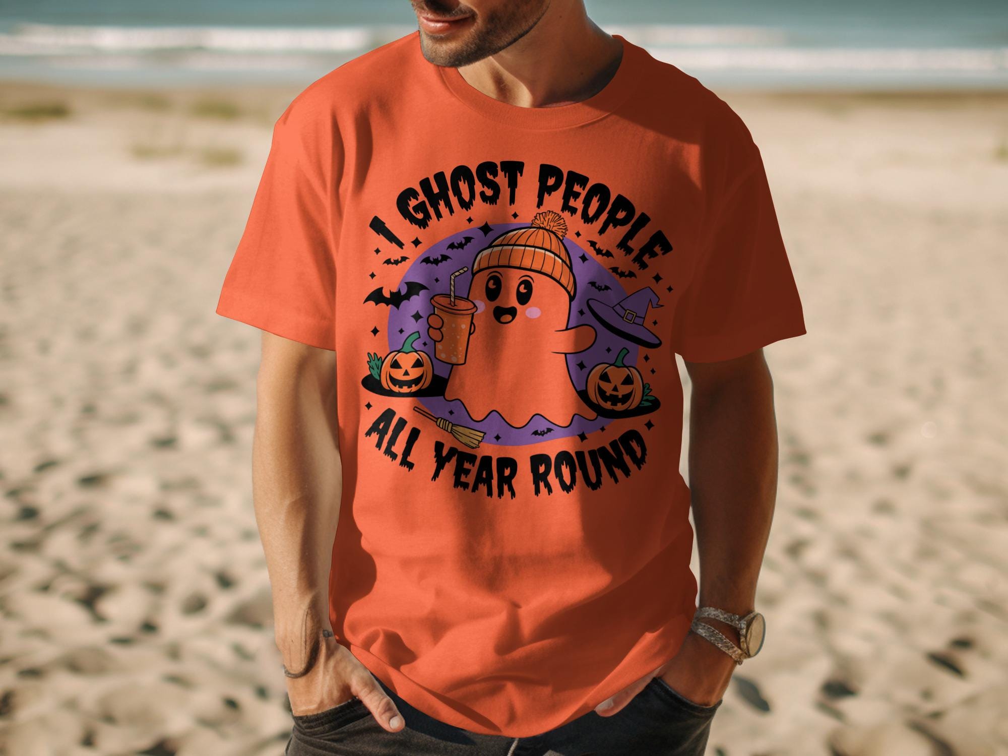Funny Halloween Ghost Shirt, I Ghost People All Year Round Tee, Cute Halloween Graphic T-Shirt, Spooky Season Apparel