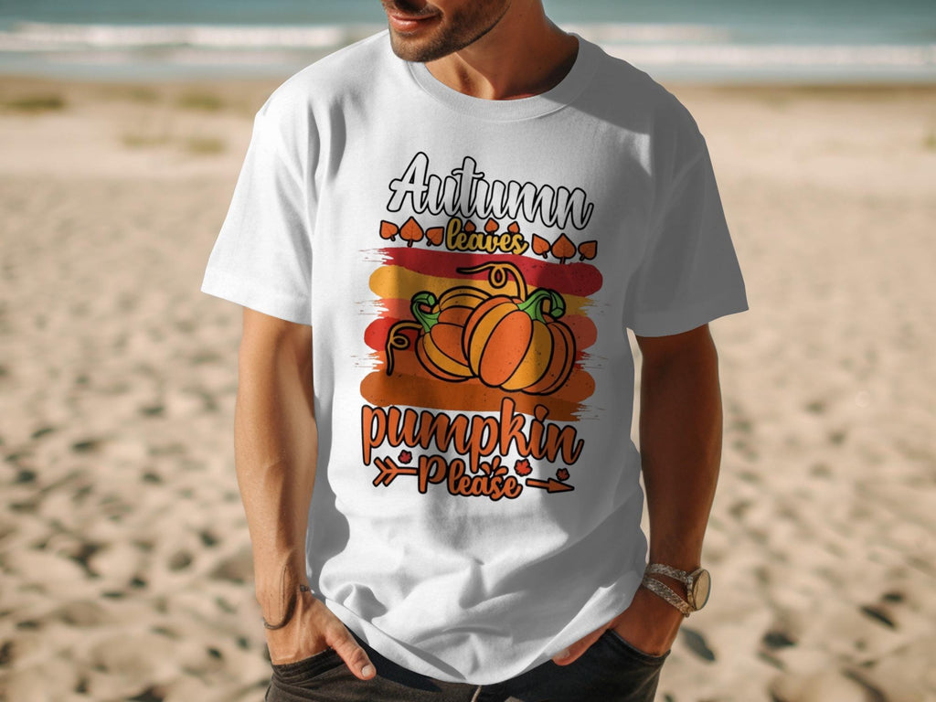 Autumn Leaves Pumpkin Please Shirt, Fall Themed Graphic Tee, Seasonal Harvest Design, Casual Beachwear, Thanksgiving Outfit