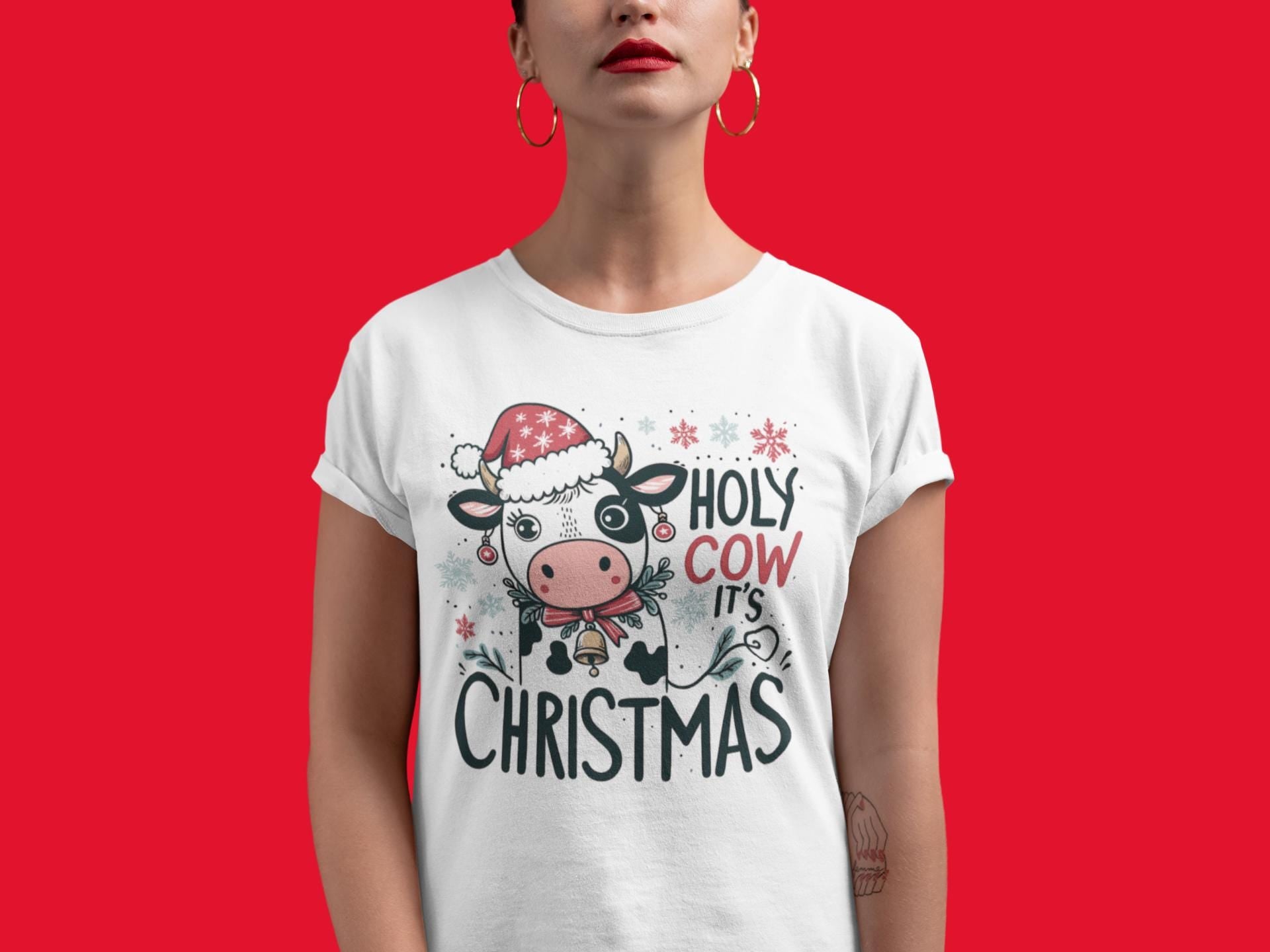 Holy Cow Christmas T-Shirt, Festive Holiday Shirt, Funny Cow Tee, Cute Santa Cow, Christmas Gift Idea, Holiday Apparel, Cow Lover Gift
