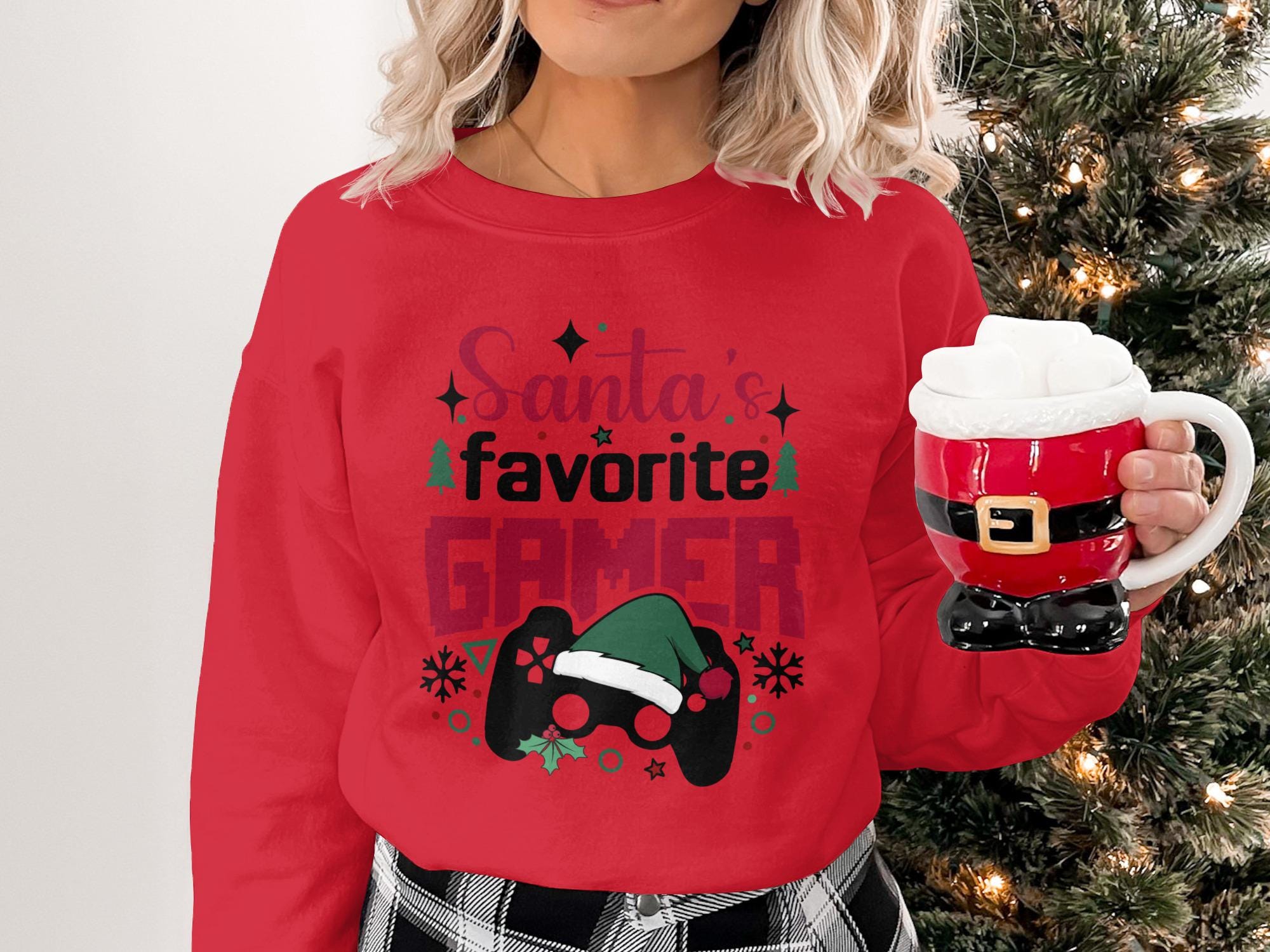 Santa&#39;S favorite gamer sweater, christmas gamer sweatshirt, holiday gaming gift, funny christmas gift for gamerS, unisex christmas top