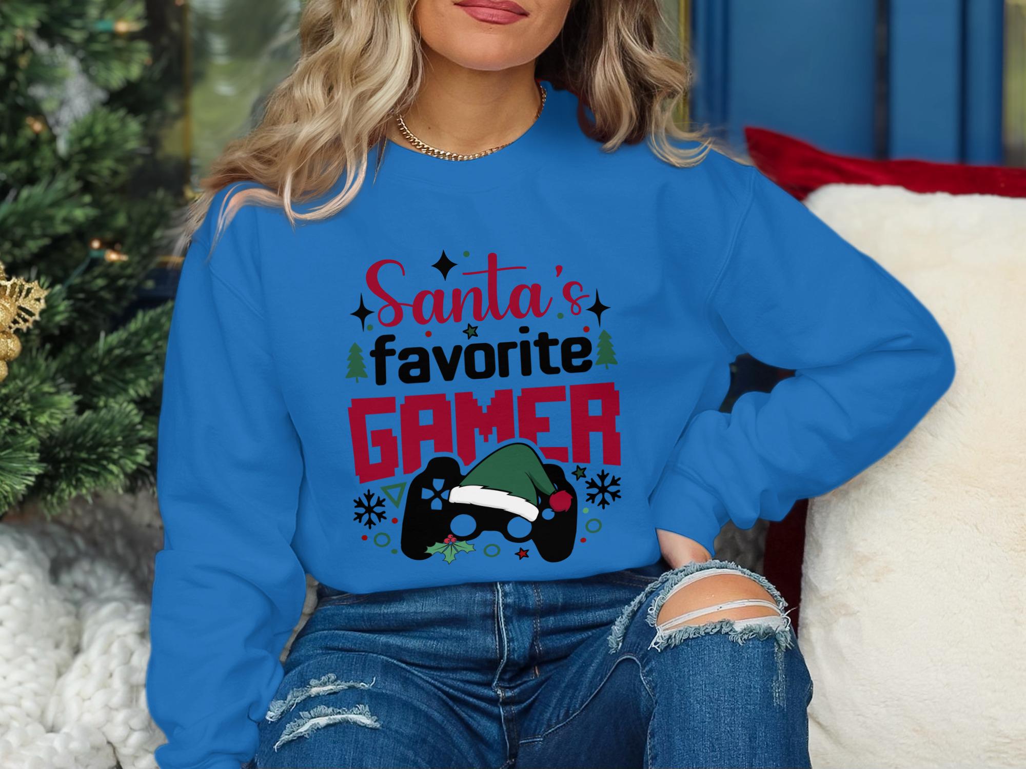 Santa’s Favorite Gamer Sweatshirt, Christmas Gaming Sweater, Funny Xmas Gift for Gamers, Holiday Gaming Sweatshirt
