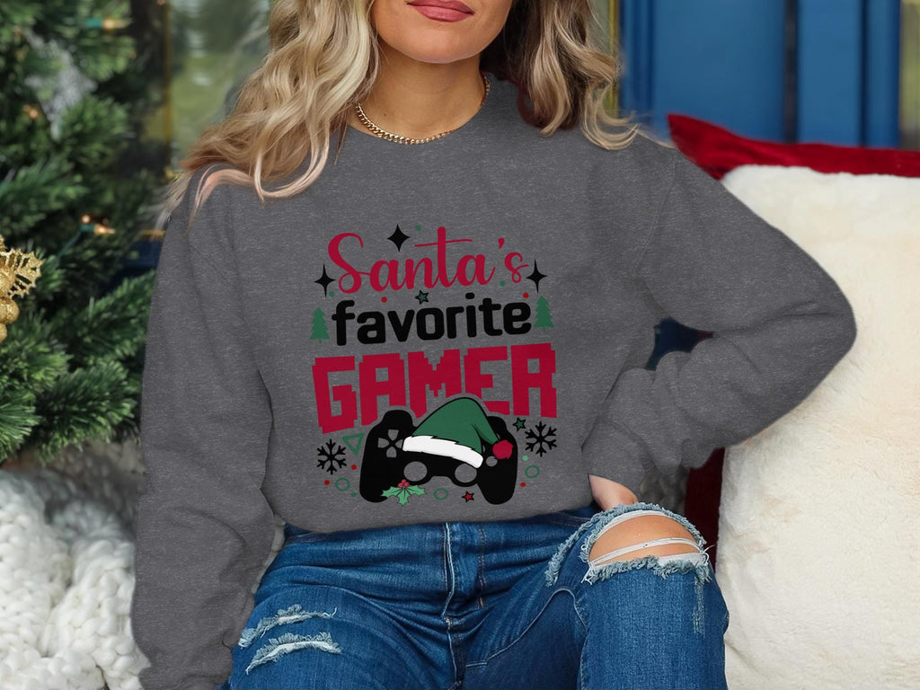 Santa&#39;s Favorite Gamer Sweatshirt, Christmas Gamer Pullover, Holiday Gaming Shirt, Funny Christmas Gift for Gamers, Xmas Gamer Crewneck