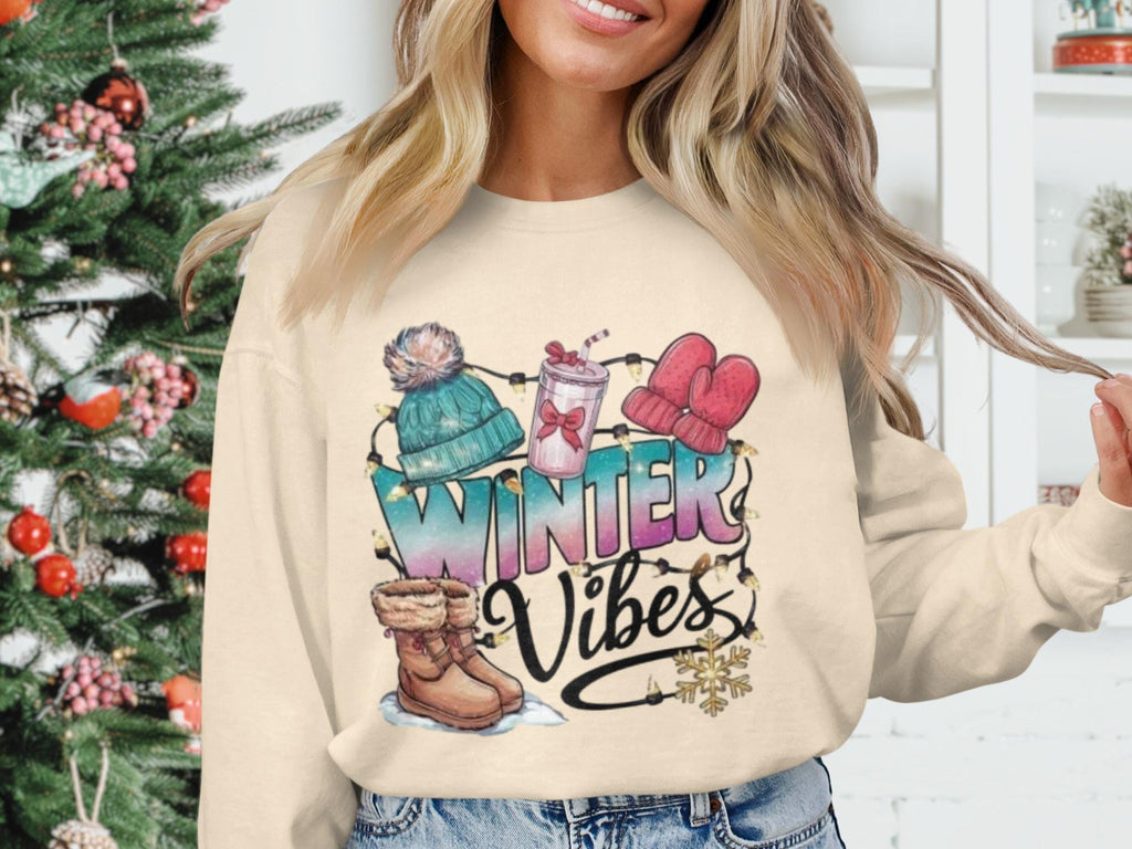 Winter Vibes Sweatshirt, Cozy Winter Clothing, Christmas Holiday Sweater, Cute Winter Outfit, Festive Apparel, Winter Fashion