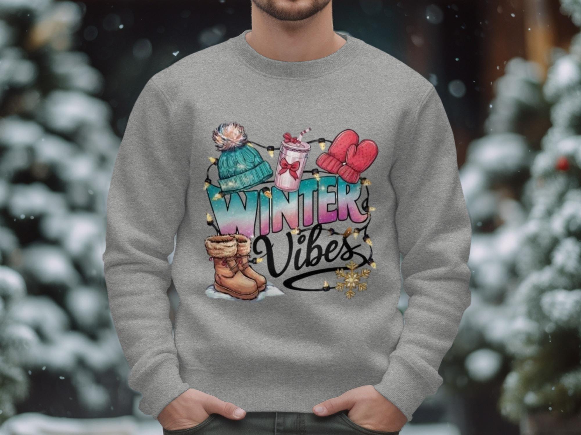 Winter Vibes Sweatshirt, Cozy Winter Themed Sweater, Funny Winter Apparel, Holiday Gift Idea, Winter Season Fashion Tops