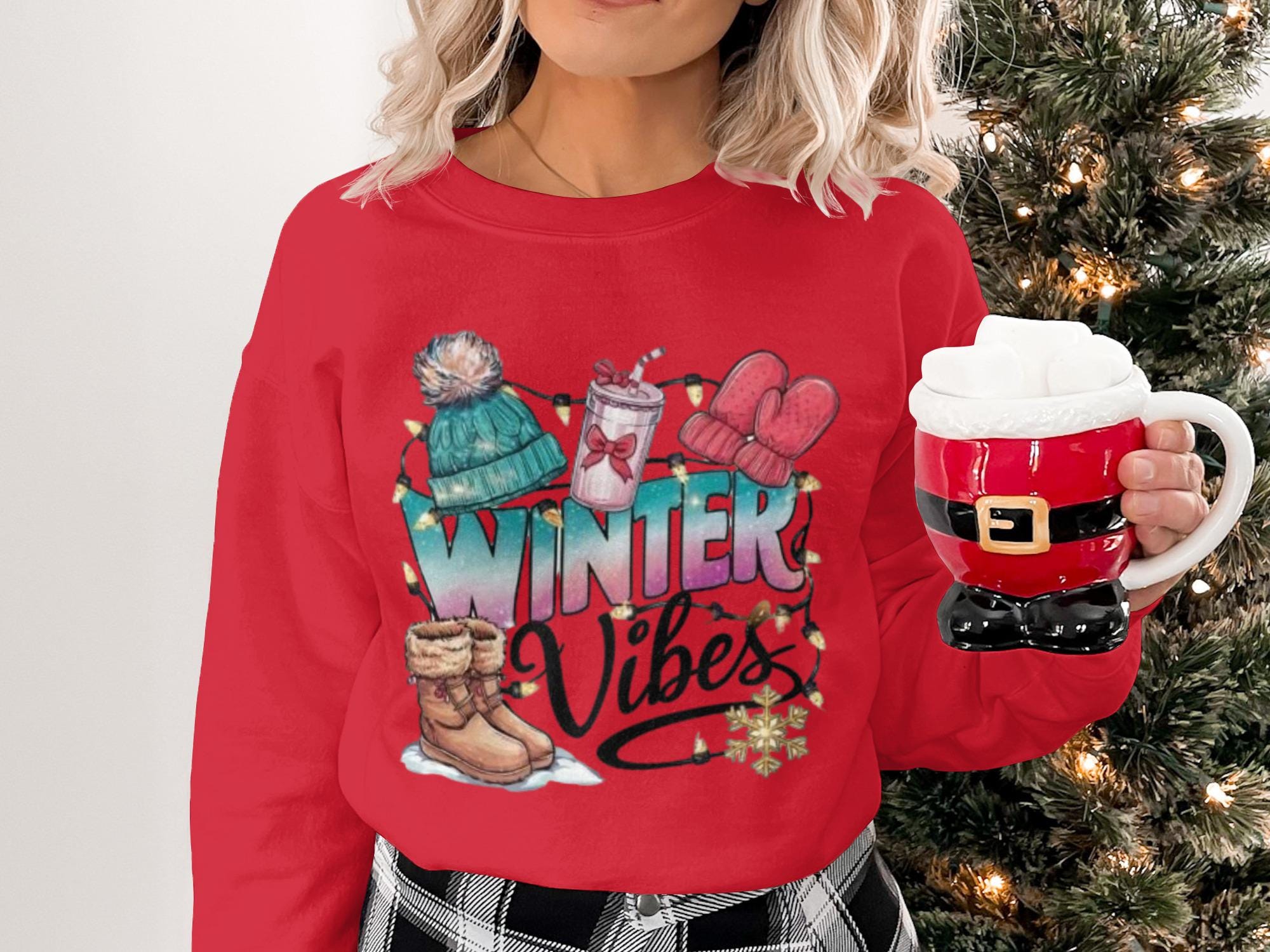 Winter Vibes Christmas Sweater, Cozy Holiday Sweatshirt, Cute Winter Season Shirt, Festive Christmas Graphic Tee