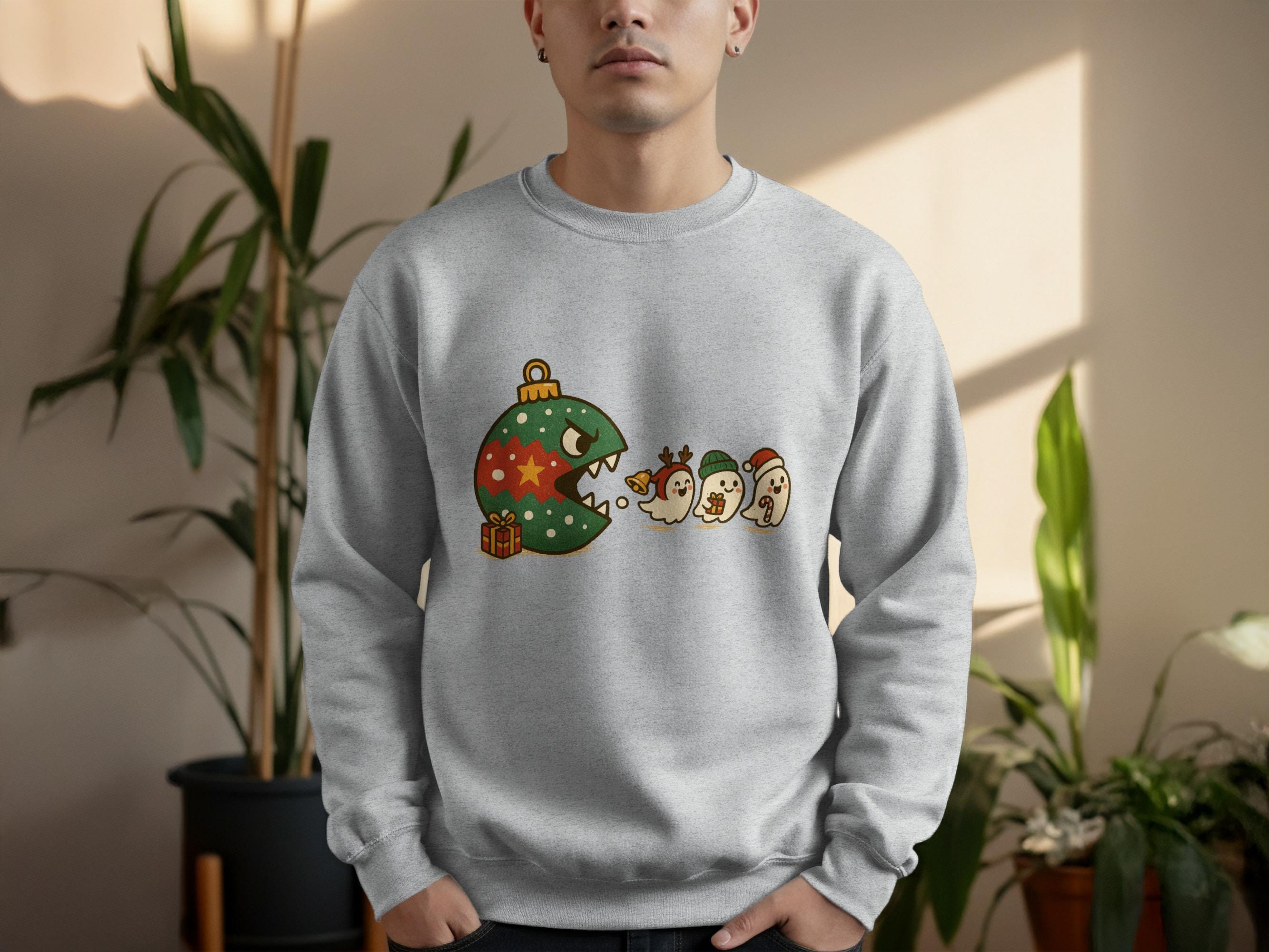 Retro Christmas Sweater, Fun Holiday Sweatshirt, Pacman Christmas Gift, Quirky Festive Apparel, Ugly Christmas Sweater, Unique Xmas Top